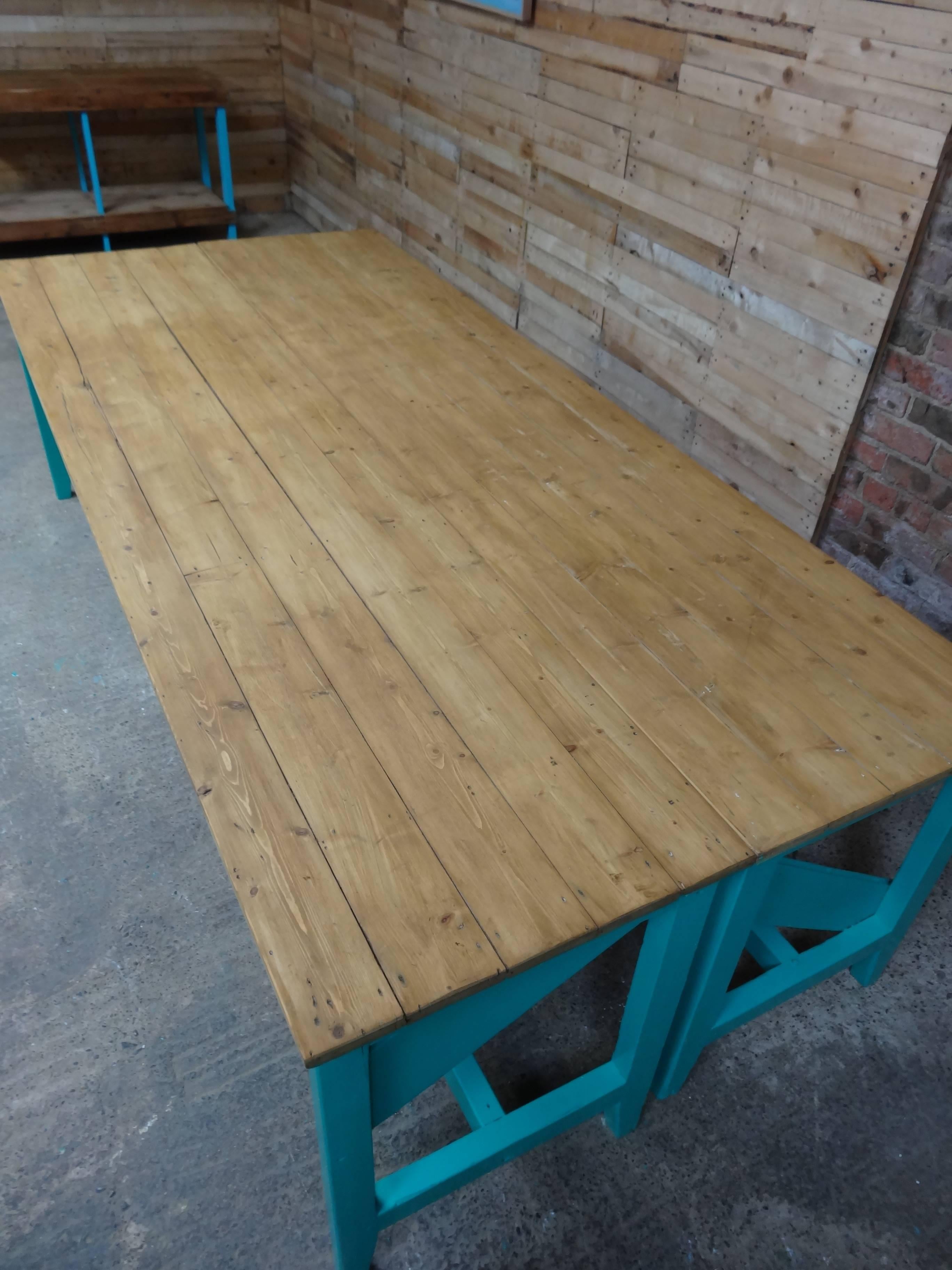 Industrial fabric cutting table we bought this out of the Windsor of Woollies knitwear mill, they made fabrics for the European royal families. this table would be ideal for a shop fitout to display goods, we have three other blue tables in this