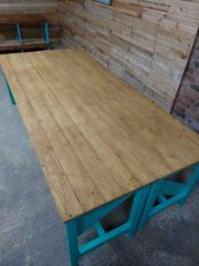1910s Extra Large Light Retro Green Kitchen Table or Shop Display