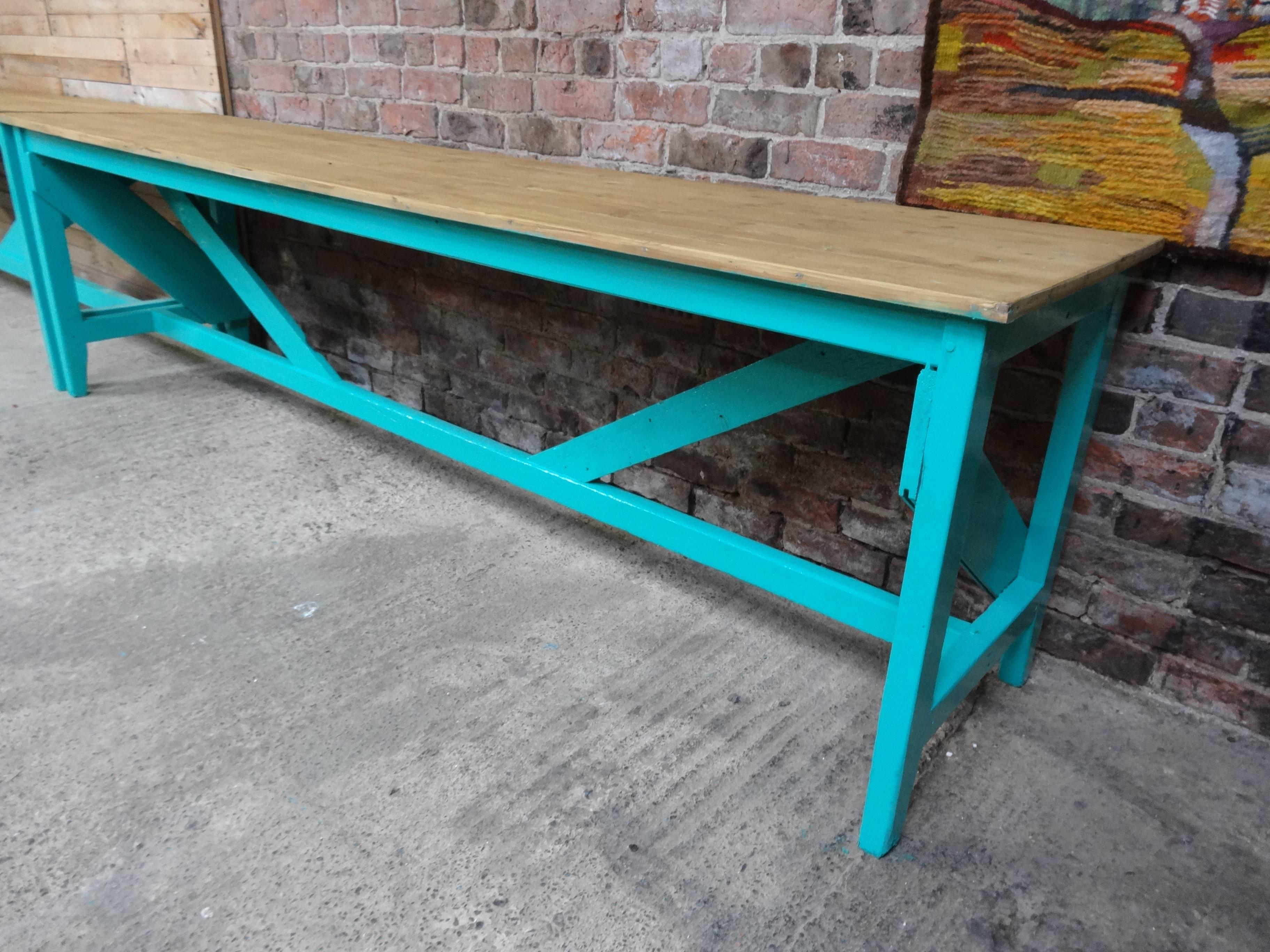 1910s Extra Large Light Retro Green Kitchen Table or Shop Display 3
