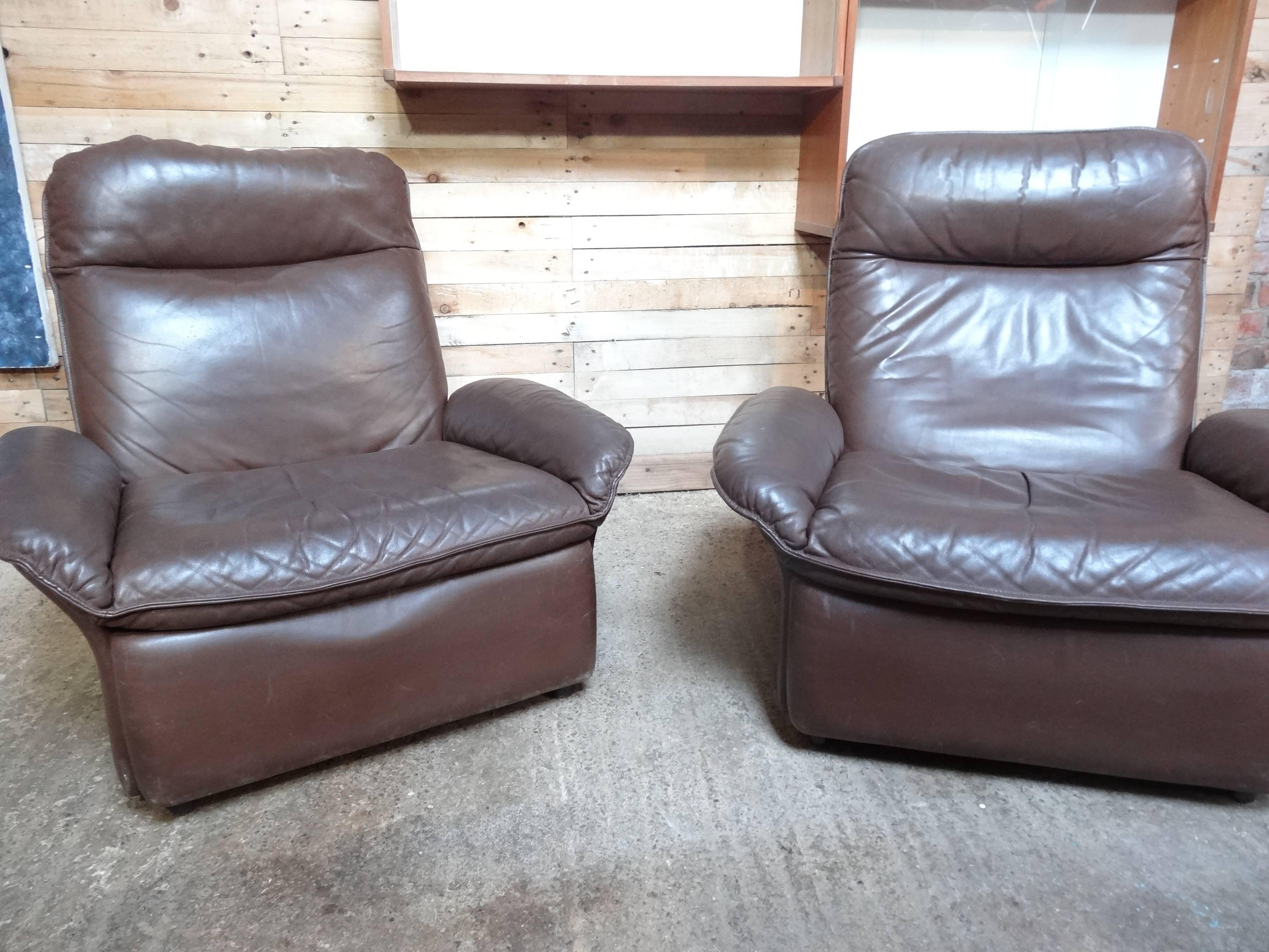 Unusual Set of 1970 Vintage De Sede 'Switzerland' Leather Lounge Chairs 1