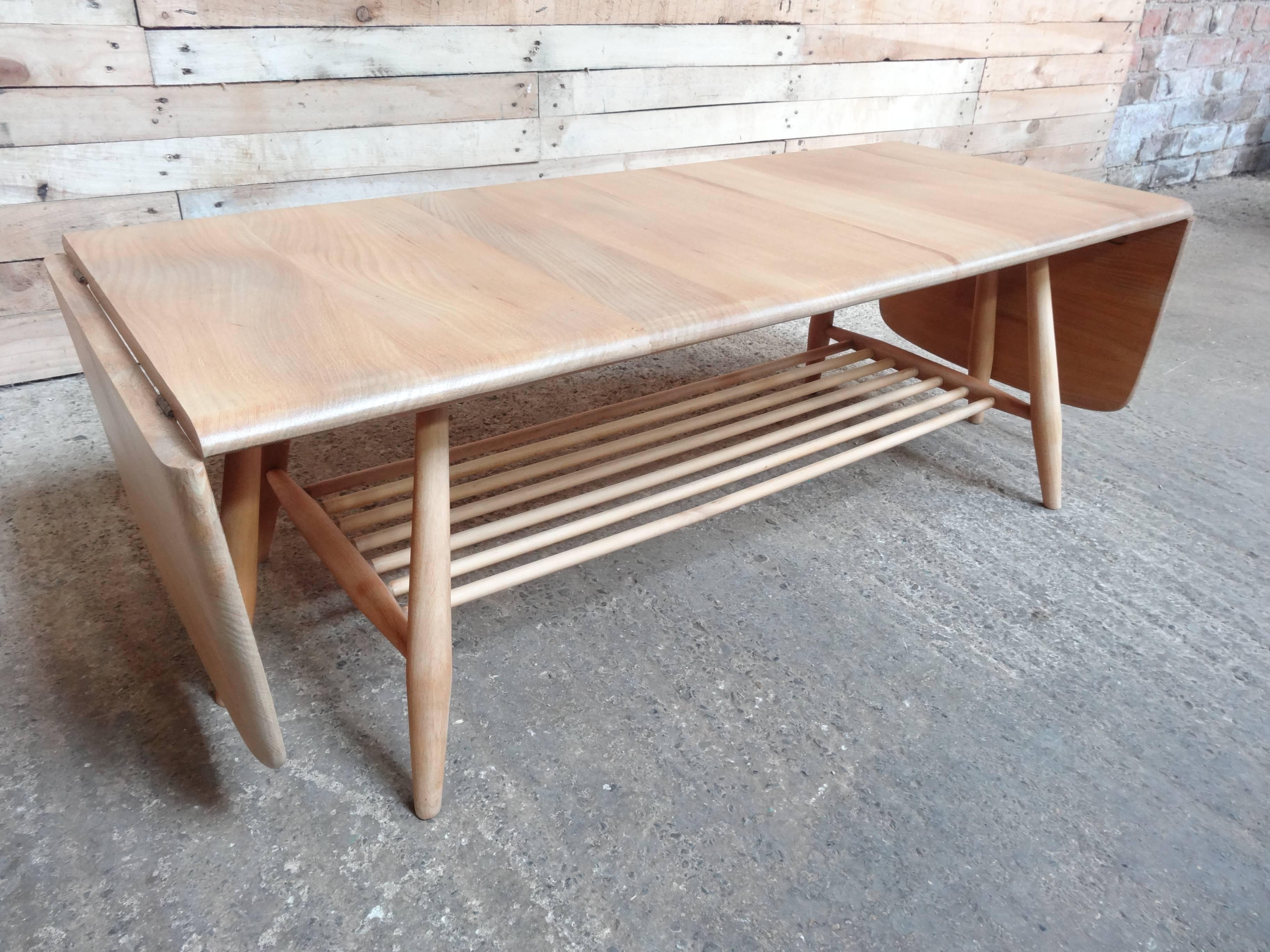 English Extra Large 1960s Ercol Dropdown Ladder Rack Elm or Beech Coffee Table
