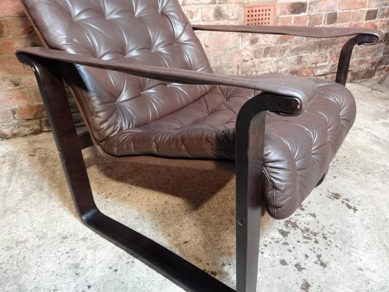 This Finisch Dahlqvist A.B wood frame chair is in mint condition, leather is in mint condition as well, this Classic Finisch chair are the antiques of the future and look great in any decor.

Seat height: 40cm, height: 92cm, depth: 85cm, width: