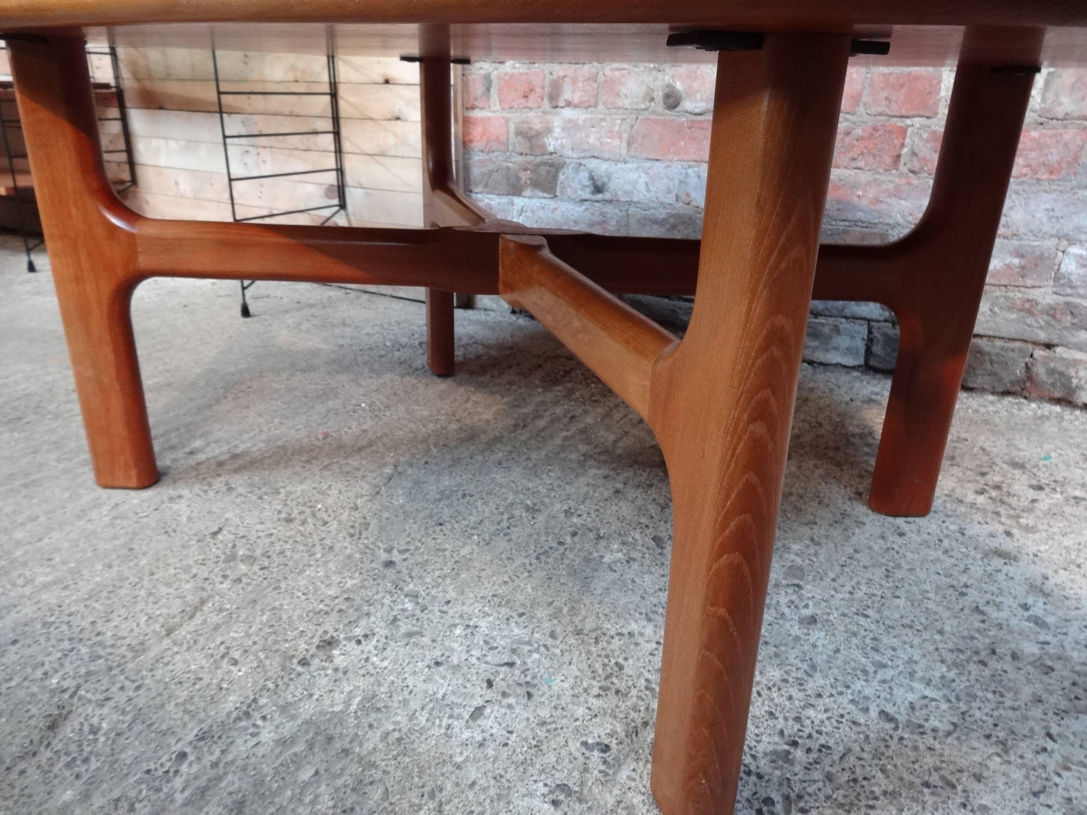 Rare solid teak Mid-Century Modern Dyrlund coffee table in mint vintage condition.