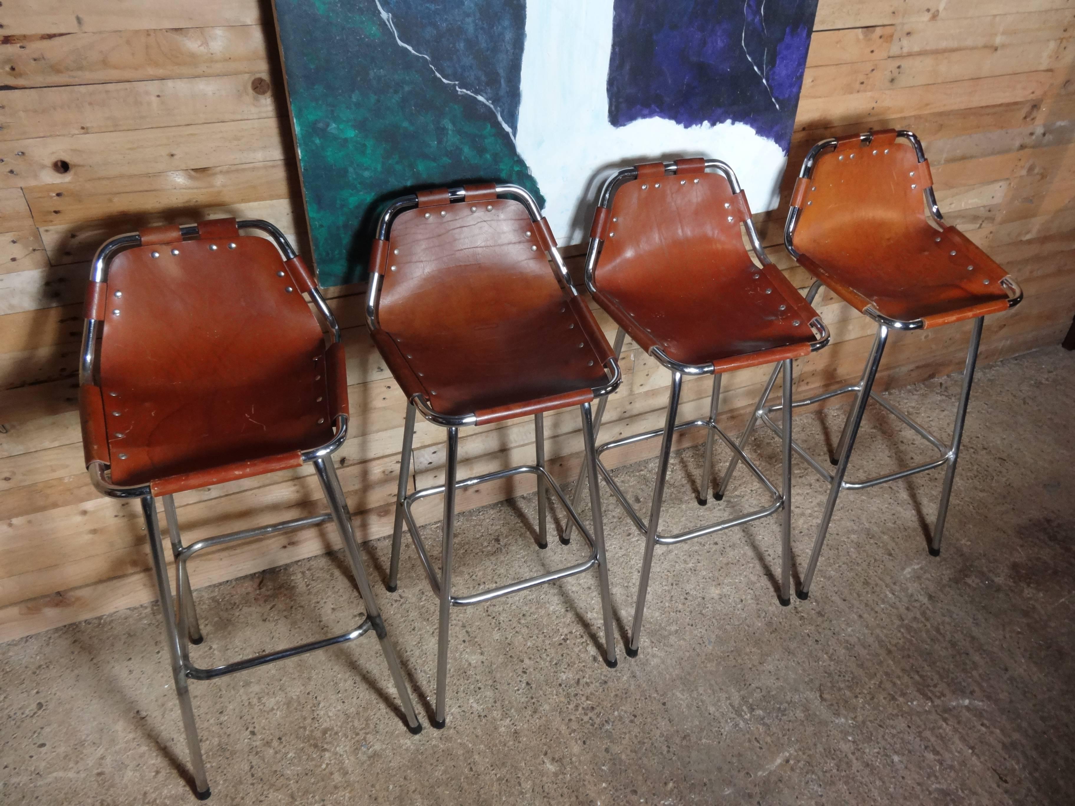 Selected by Charlotte Perriand for the Les Arcs Ski Resort, Four High Bar Stools 1