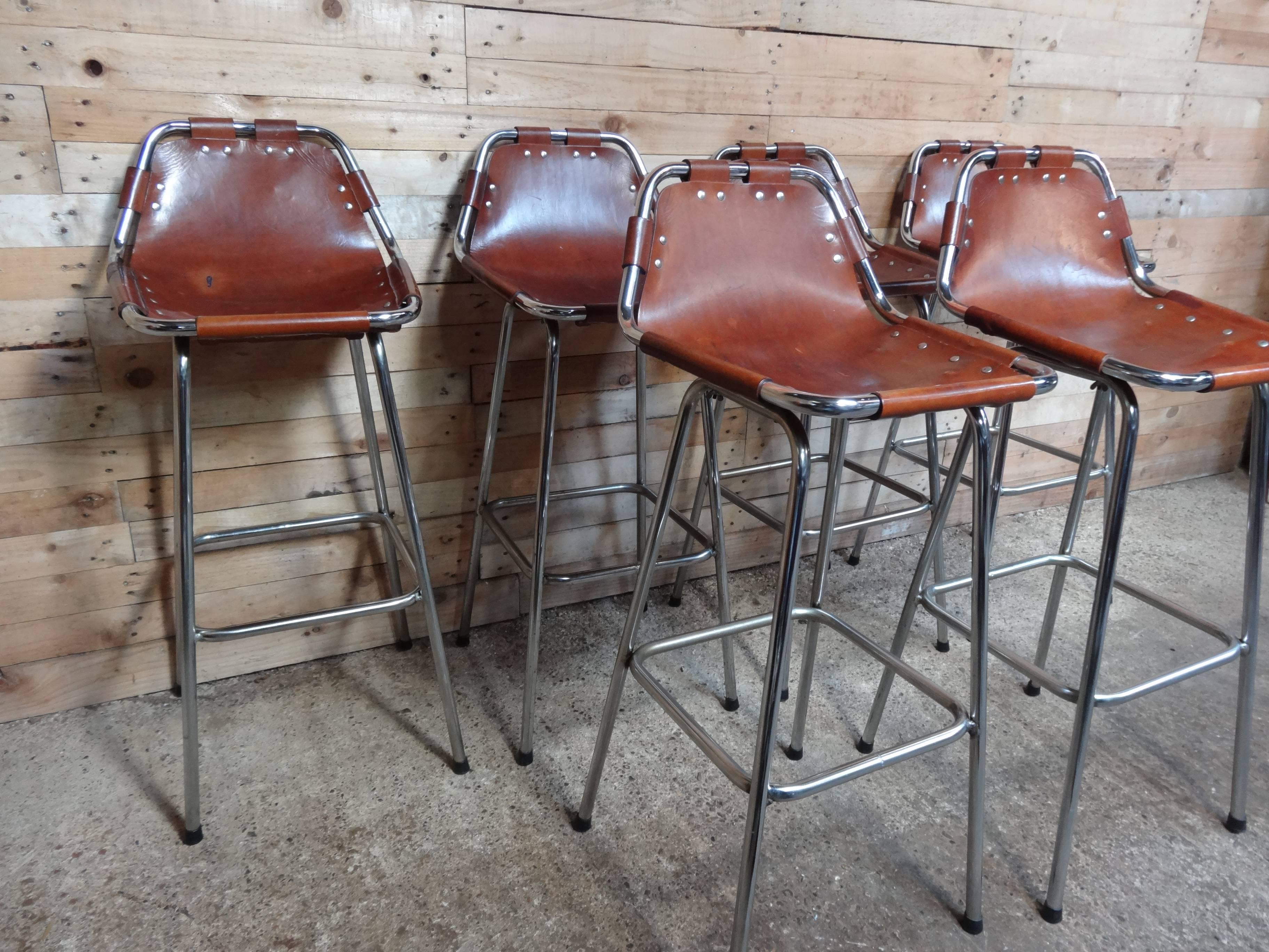 French Selected by Charlotte Perriand for the Les Arcs Ski Resort, Six High Bar Stools