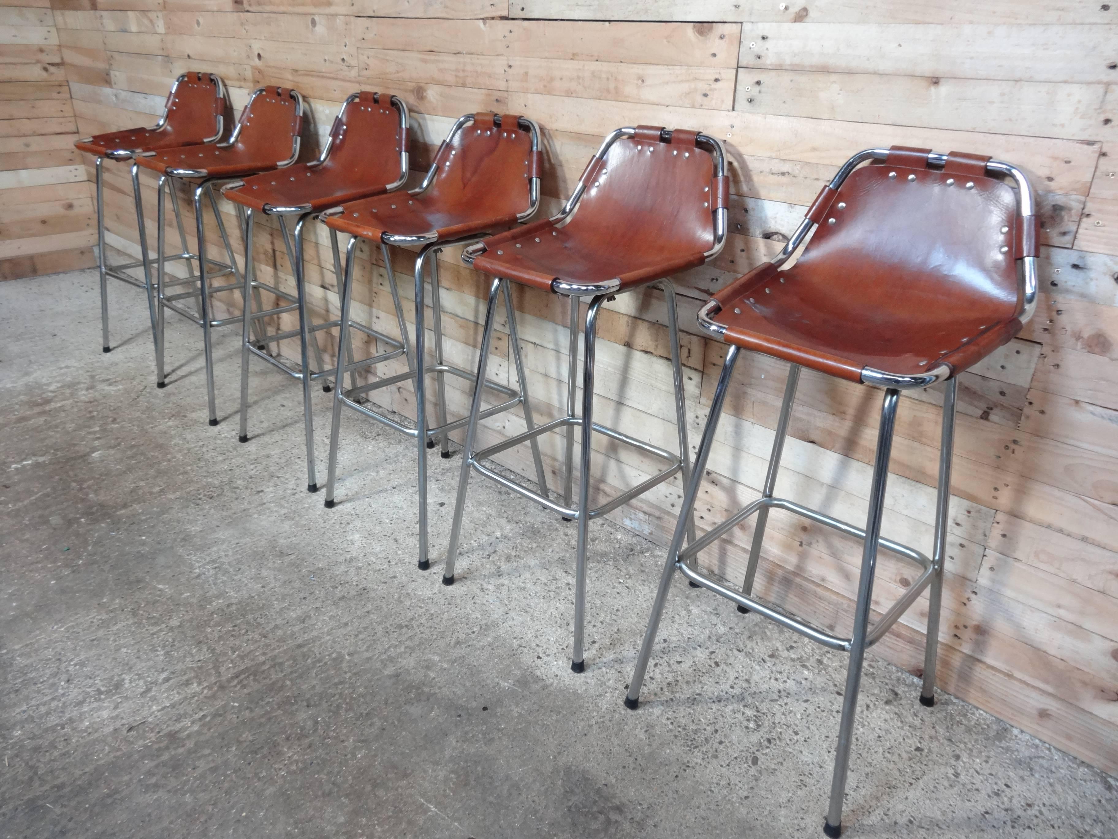 Selected by Charlotte Perriand for the Les Arcs Ski Resort, Six High Bar Stools In Excellent Condition In Markington, GB