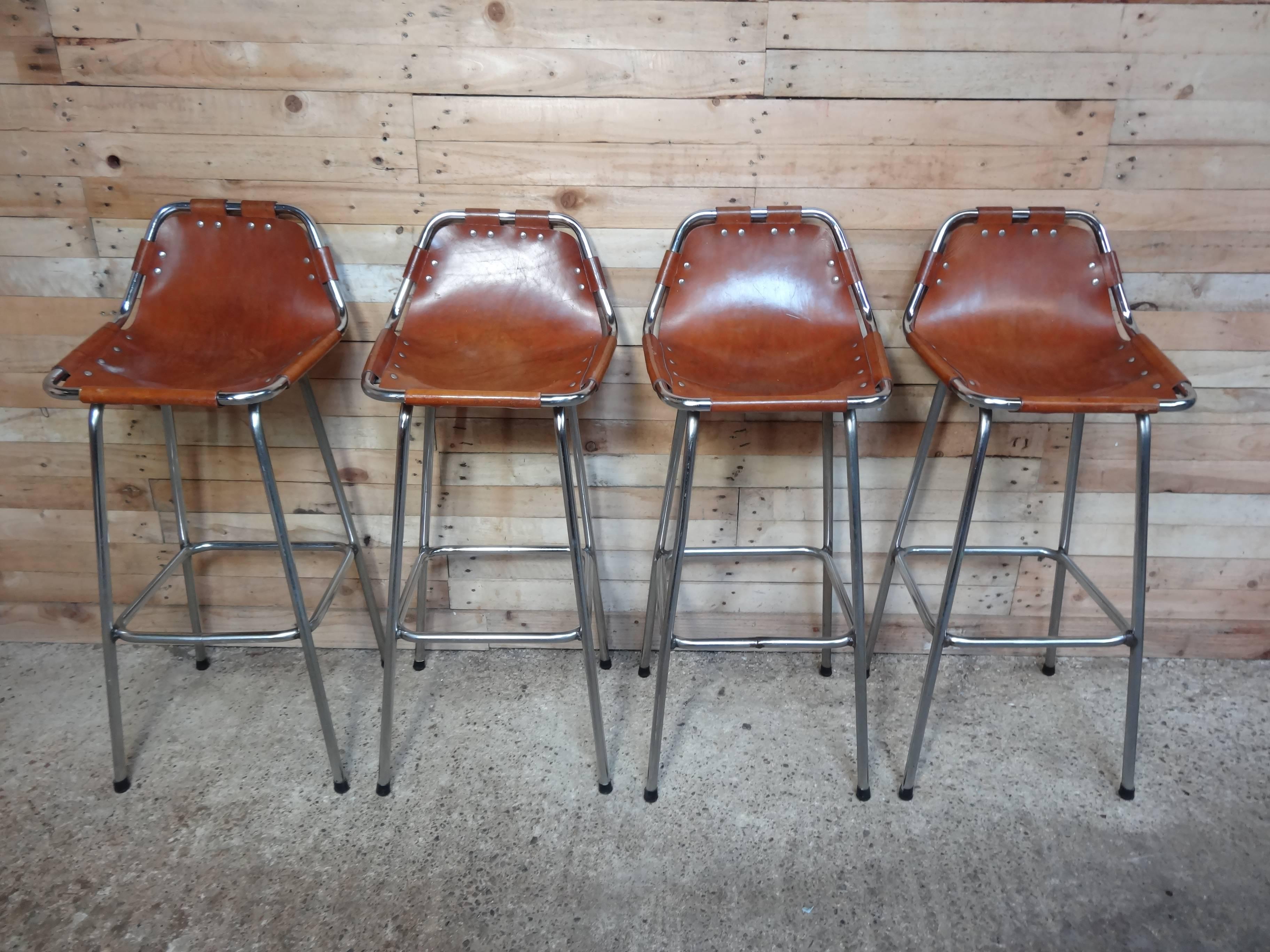 French Selected by Charlotte Perriand for the Les Arcs Ski Resort, Four High Bar Stools