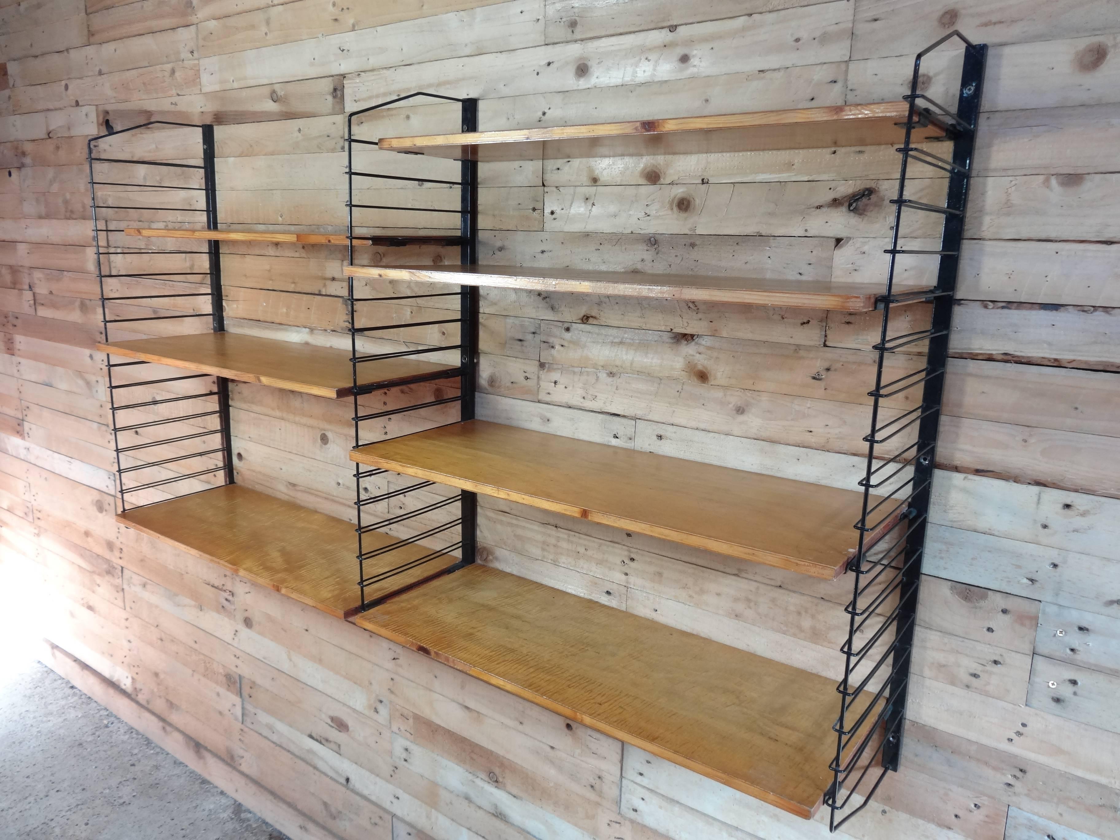 1950's Vintage Industrial Retro Metal and Light Wooden Shelving / Wall Unit In Good Condition In Markington, GB