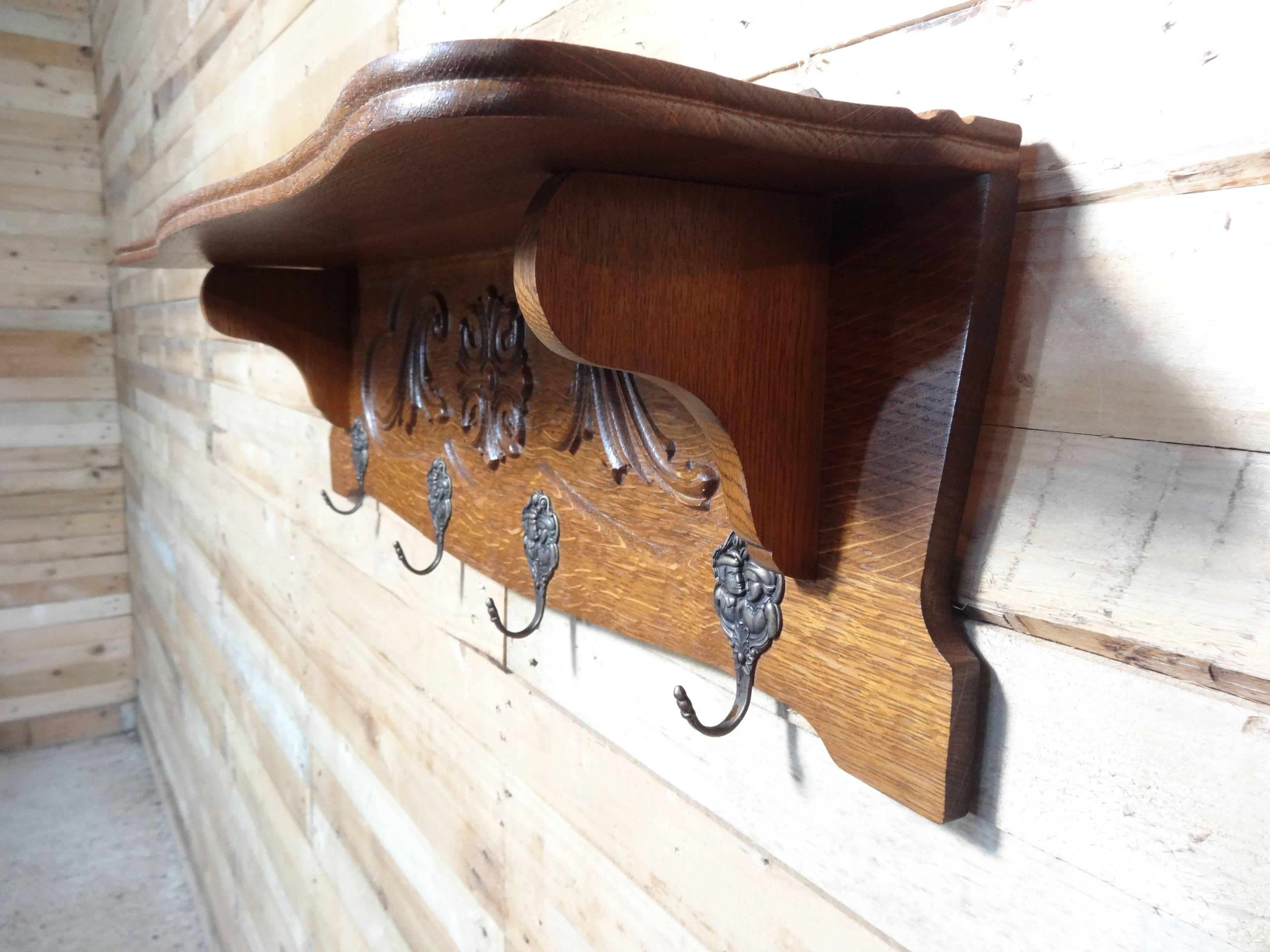 Dutch solid oak Art and Craft Coatrack ca 1930 with some lovely wood ...