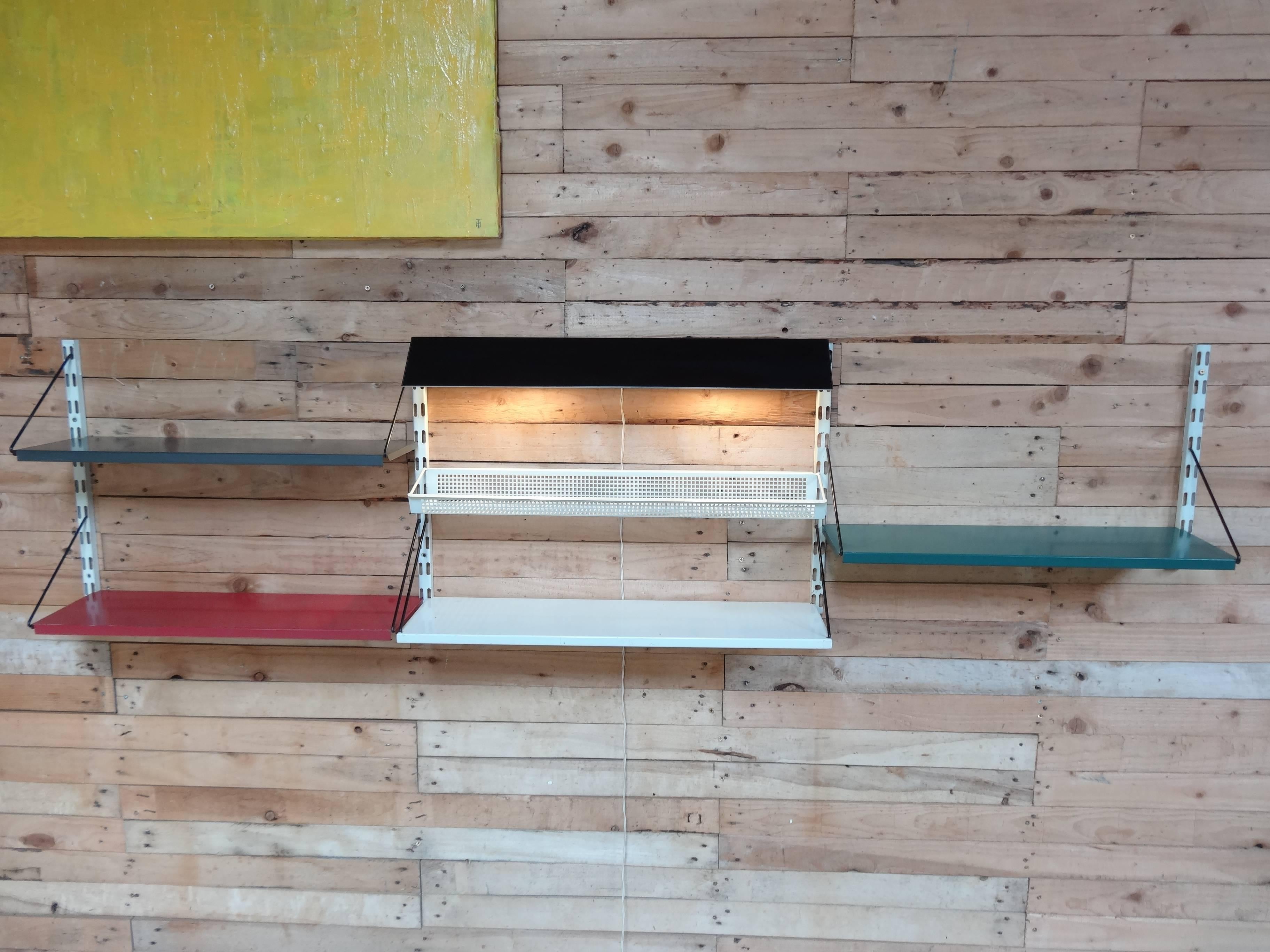 Mid-Century Modern Pilastro Tomado shelf Three Section Wall Unit Light Four Shelves & Magazine Rack