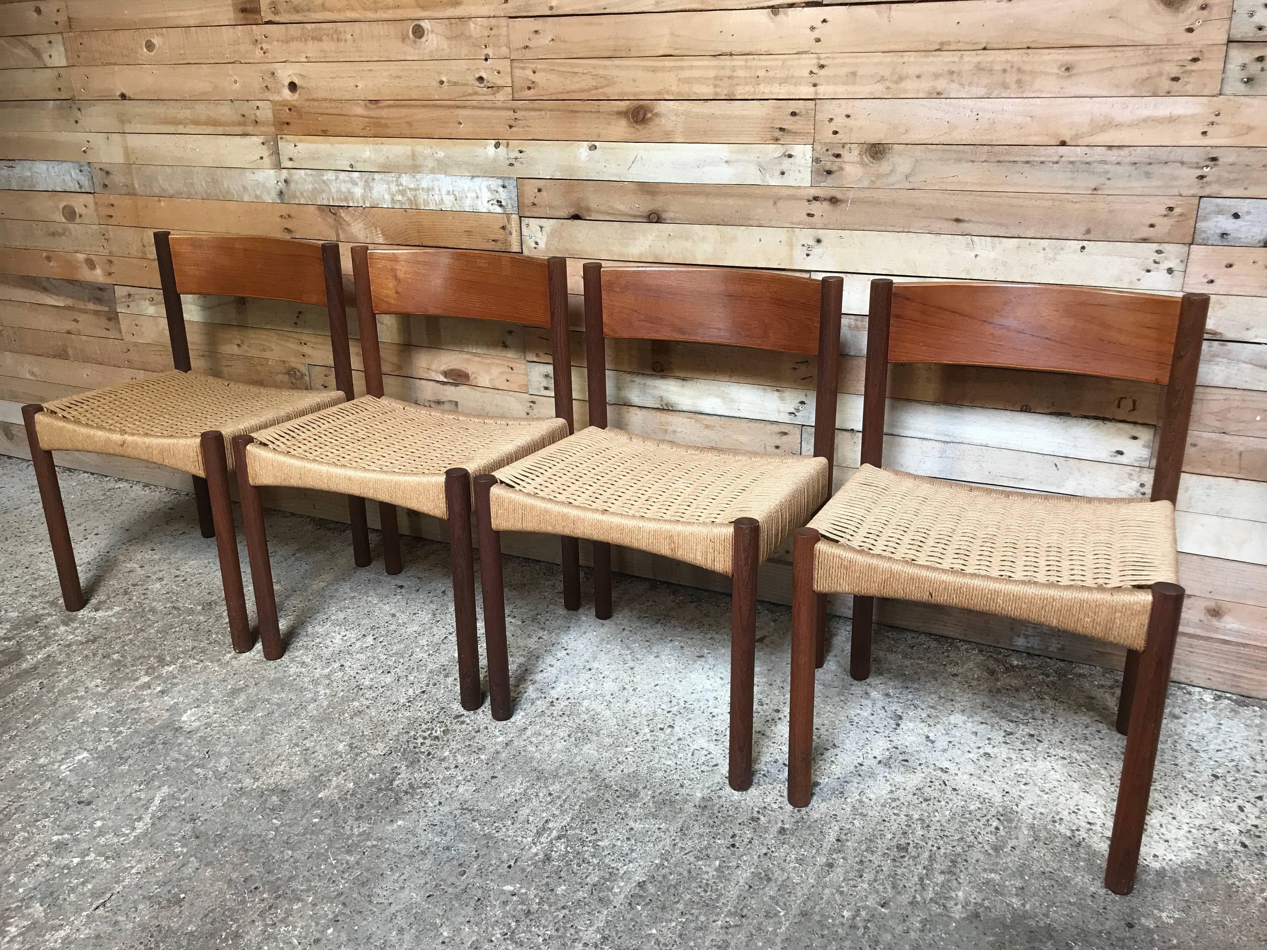 Mid-Century Modern Four Vintage Danish Teak Dining Chairs Designed by Poul Volther for Frem Rojle