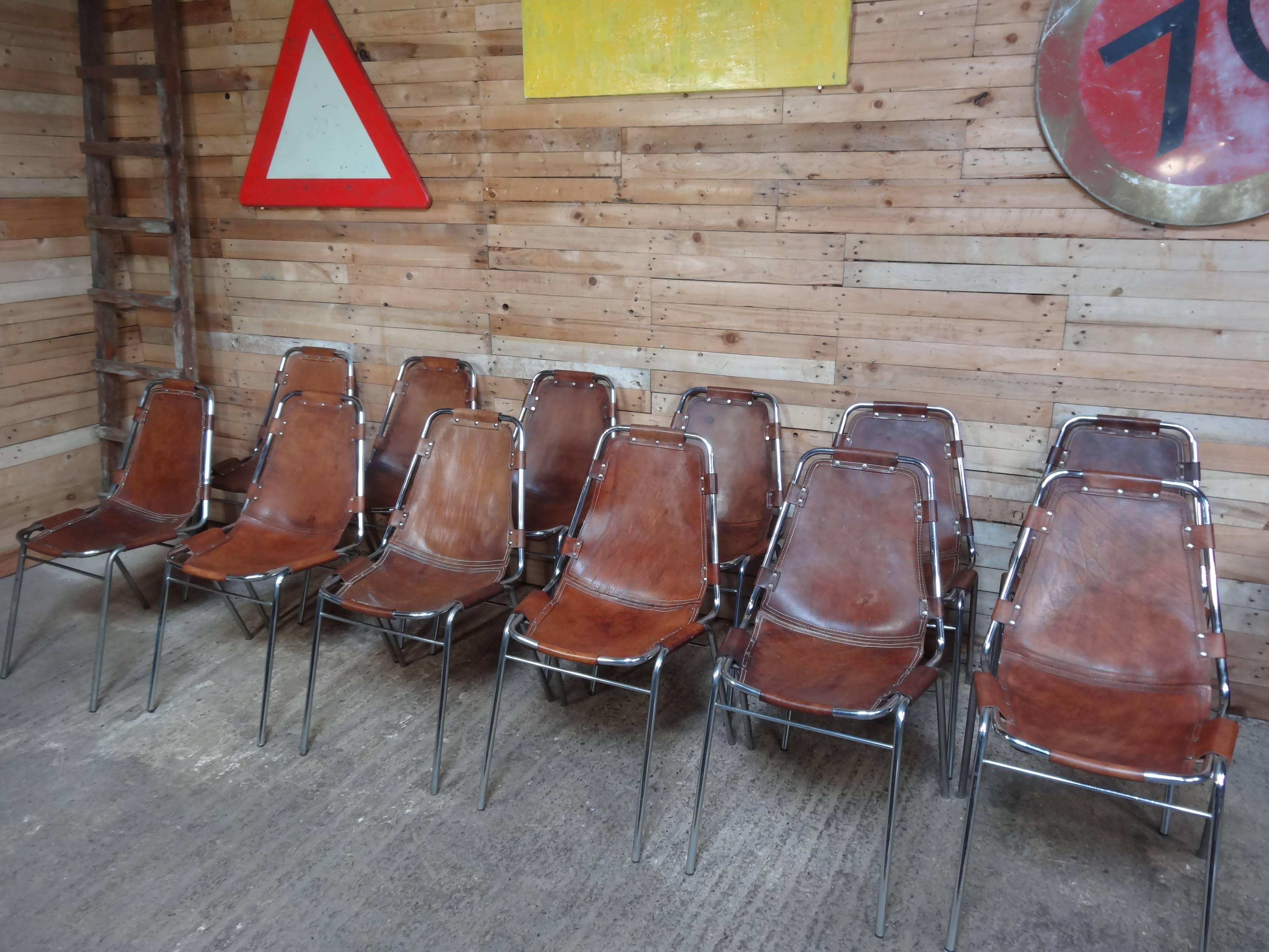 12 Les Arcs Dining Chairs Chosen by Charlotte Perriand for les Arcs France 1960s In Good Condition In Markington, GB