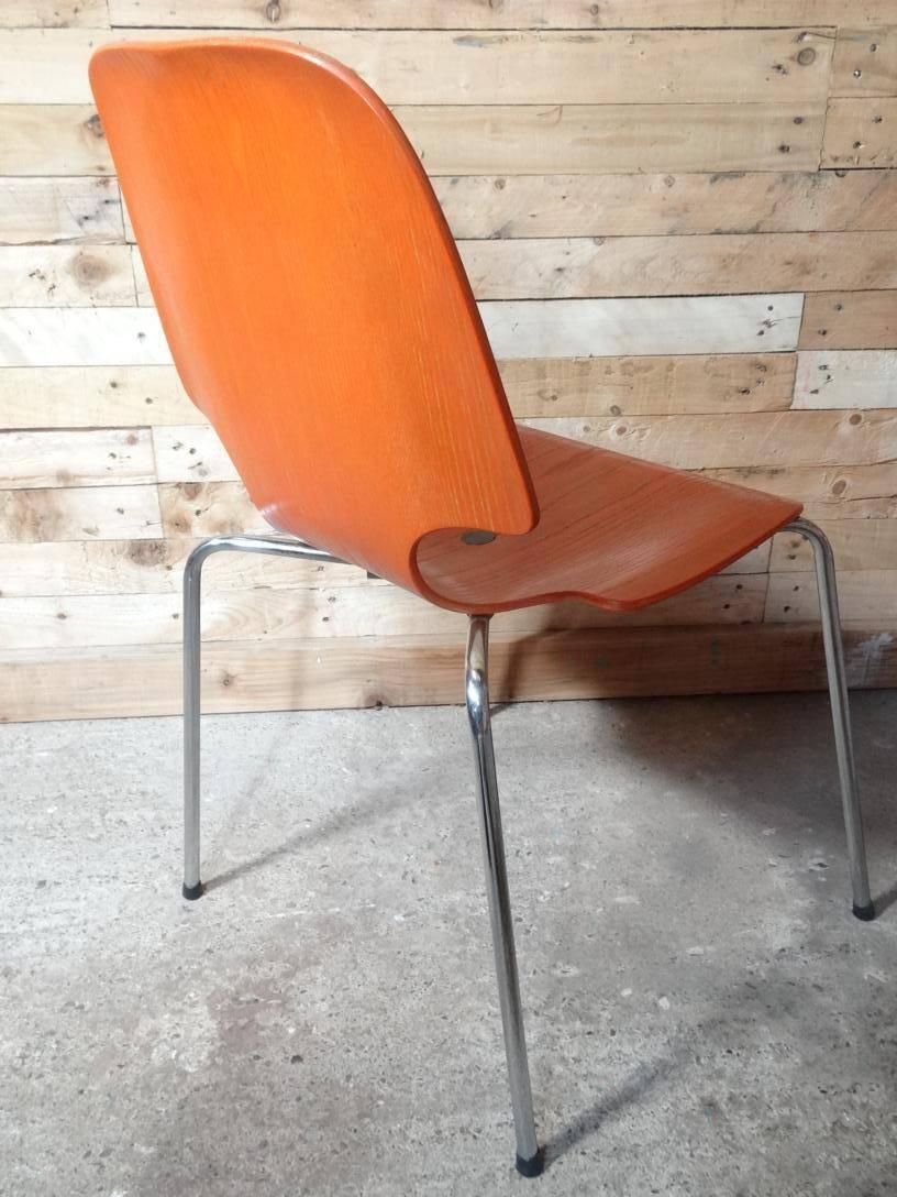 1960 Vintage Arne Jacobsen Style Metal Tube Bent Wooden Dining Chairs In Good Condition In Markington, GB