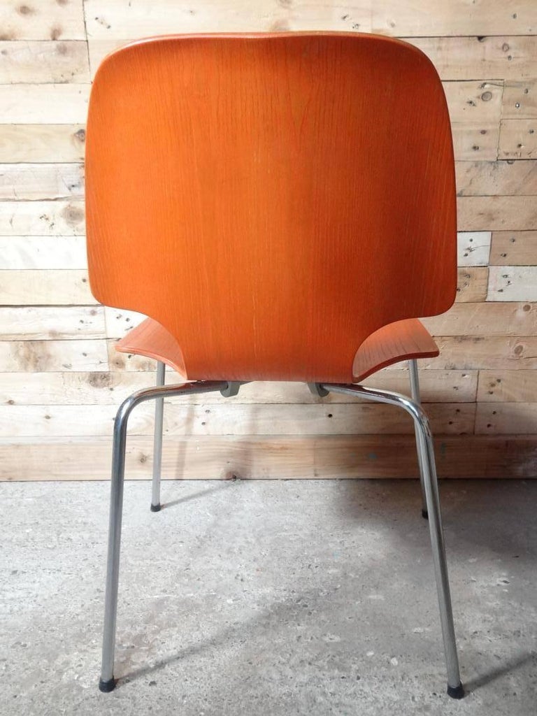 1960 Vintage Arne Jacobsen Style Metal Tube Bent Wooden Dining Chairs