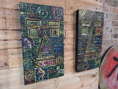 Set of Two Original painted African Tribal Carved and Painted Art Pieces