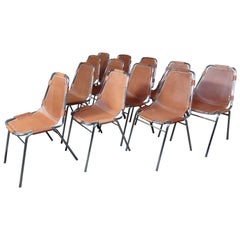 Retro Selected by Charlotte Perriand for Les Arcs Ski Resort, 12 Leather Dining Chairs