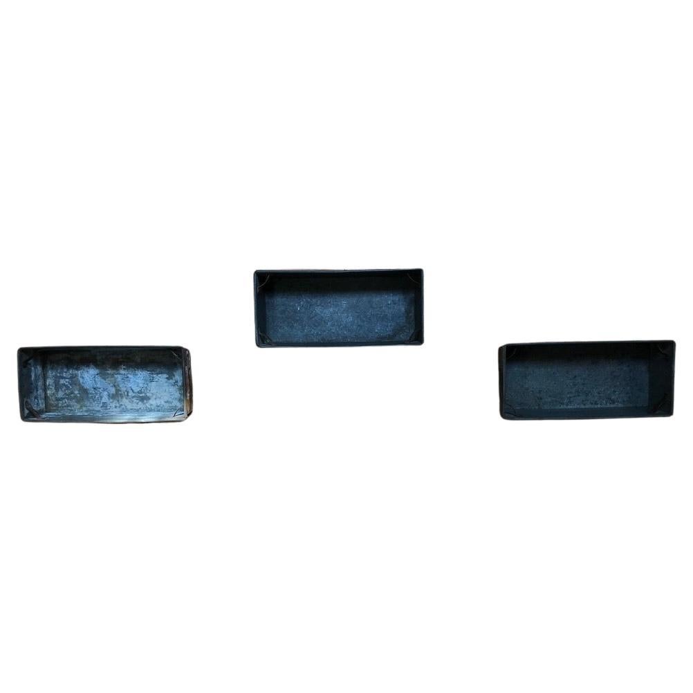 Industrial Venner stock number IT - 387, 1965 metal zinc stackable storage display boxes or can be drilled to become stylish wall shelves or can be used as planter boxes, these boxes will be great for shop display, usage is endless! 

Proper very