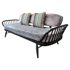 1960's vintage Retro black painted Studio Couch, daybed surfboard shaped backing