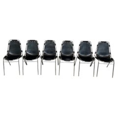 6x Black Leather Charlotte Perriand for Les Arcs Ski Resort Dining Chairs