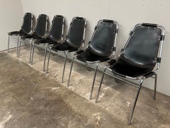6x Black Leather Charlotte Perriand for Les Arcs Ski Resort Dining Chairs