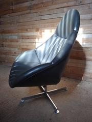1960s Dark Grey / Black Rohe Noorwolde Leather Egg Chair