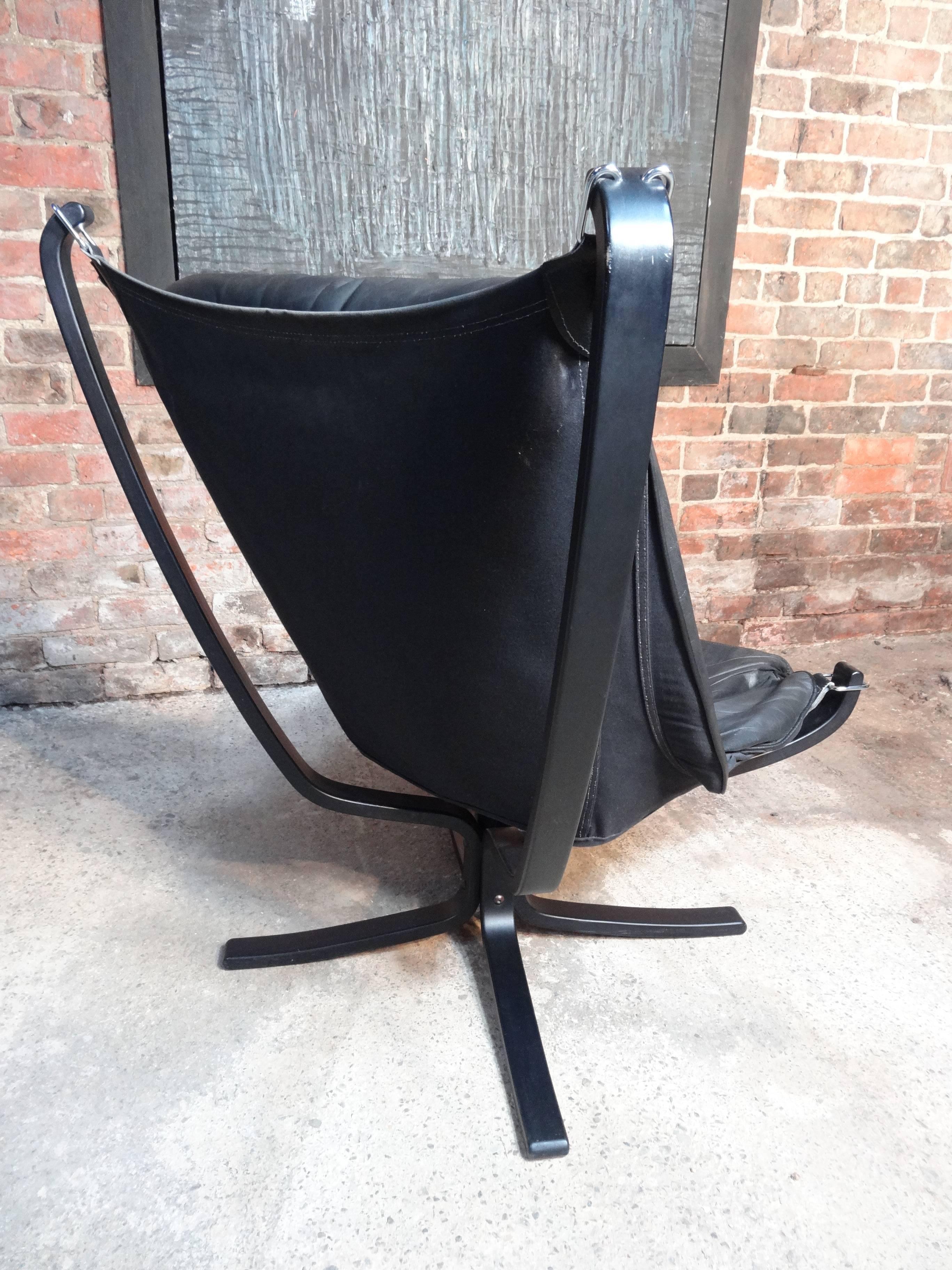 Mid-Century Modern High Back Black Leather Falcon Chair Designed by Sigurd Resell