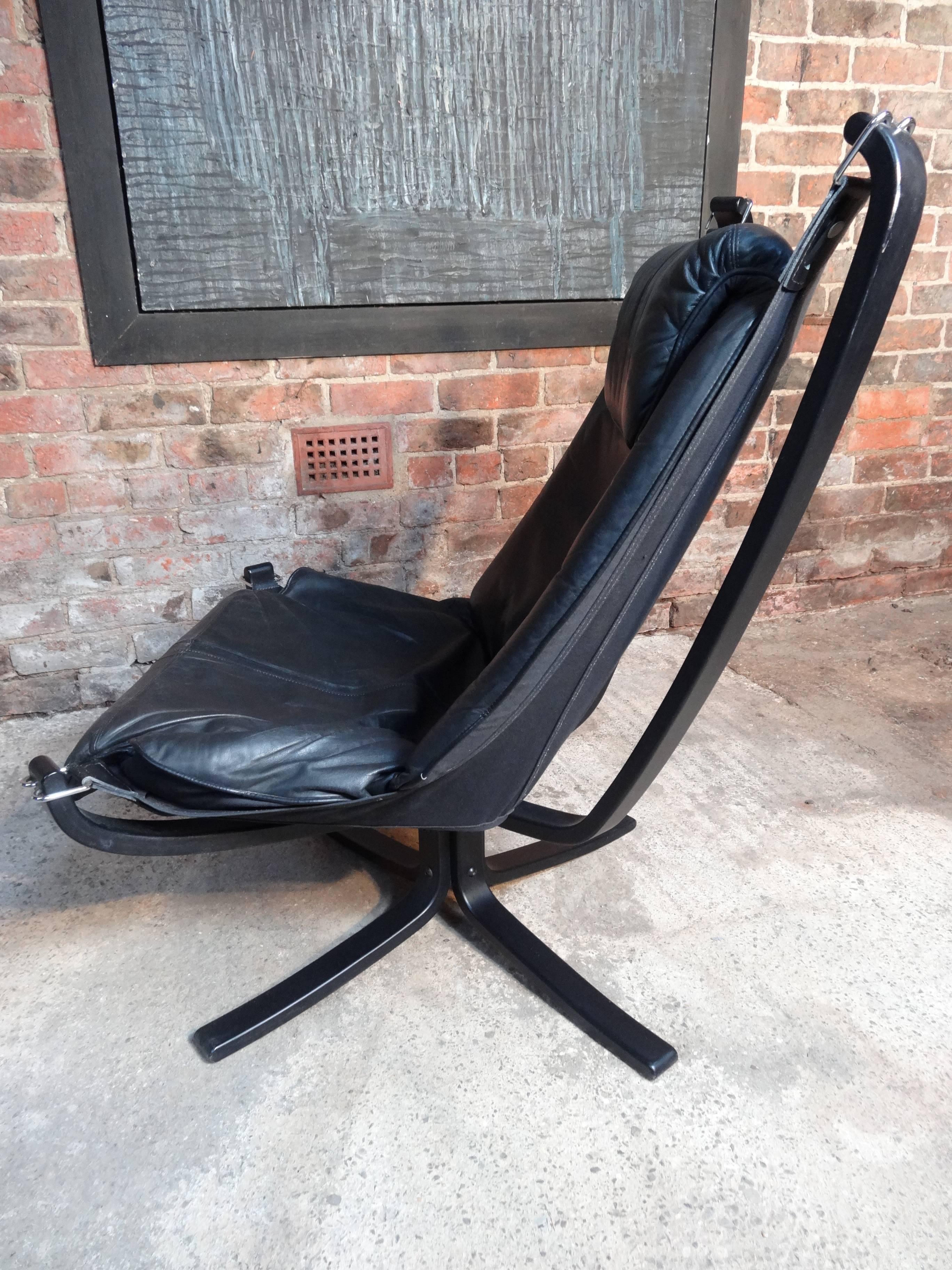 20th Century High Back Black Leather Falcon Chair Designed by Sigurd Resell