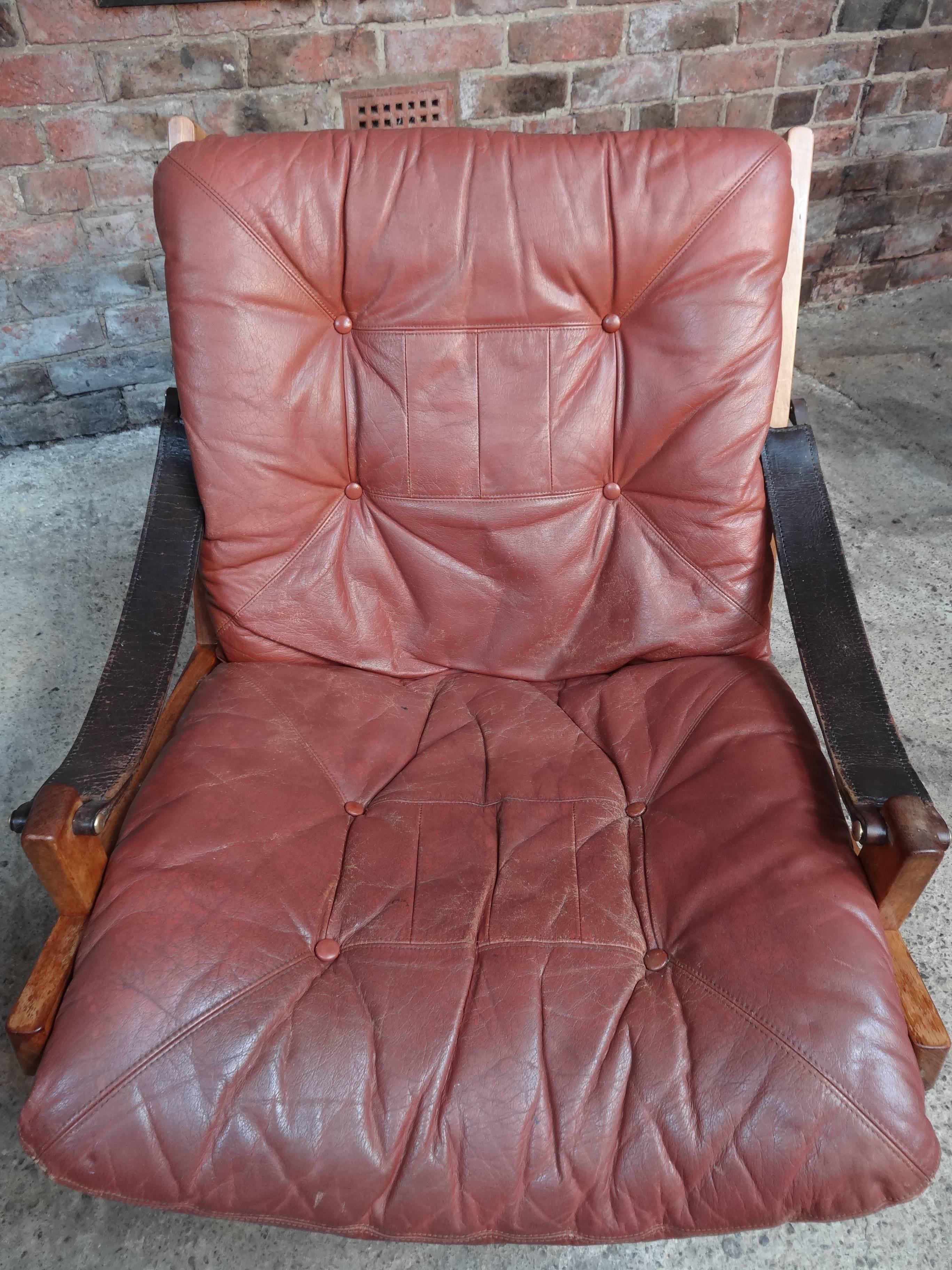 1960 vintage retro Torbjørn Afdal Brown Leather Sling Armchair In Good Condition For Sale In Markington, GB