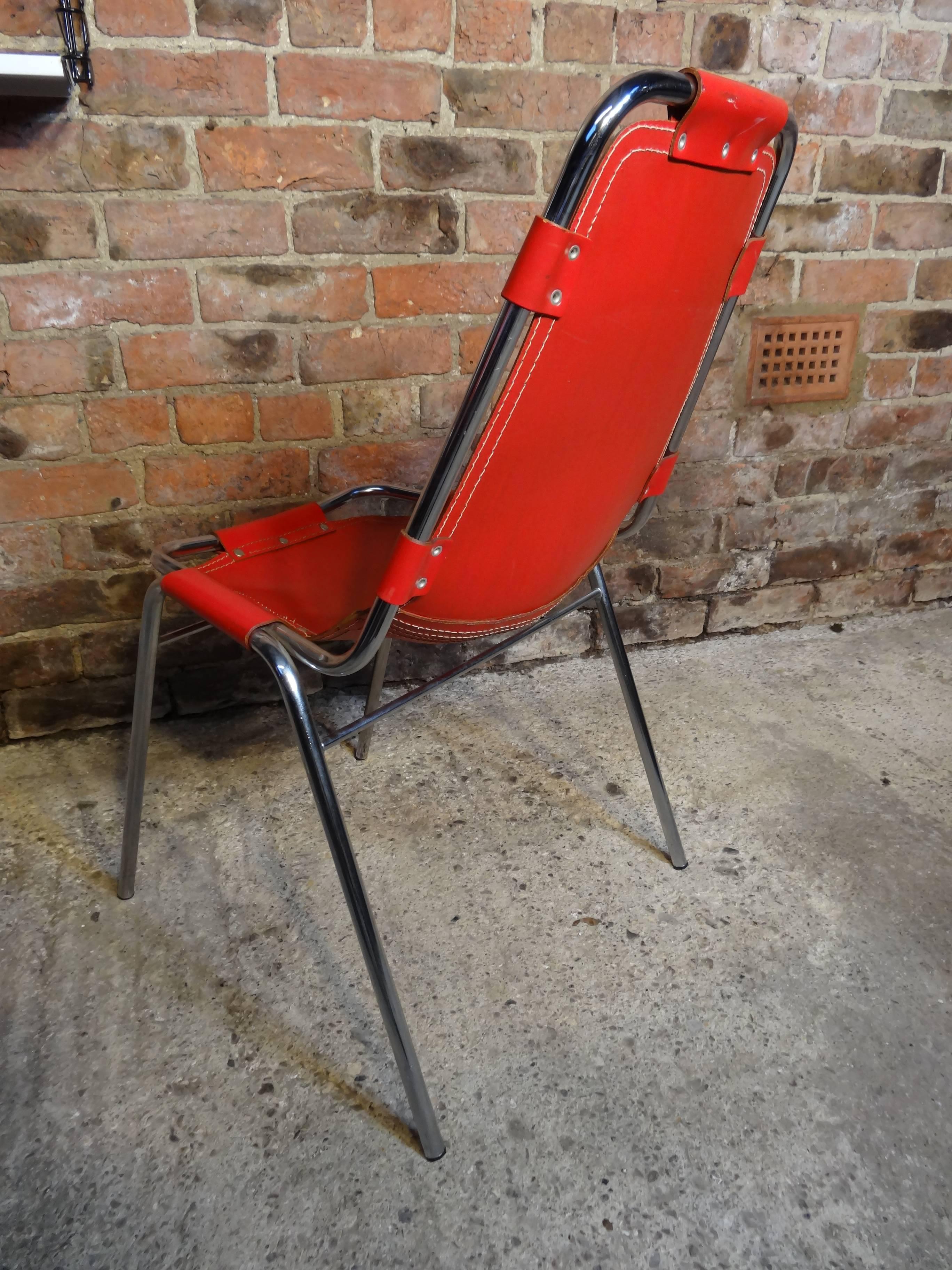 20th Century Mid-Century Modern 1960 Red Leather Perriand Chairs for Les Arcs, 1960 For Sale