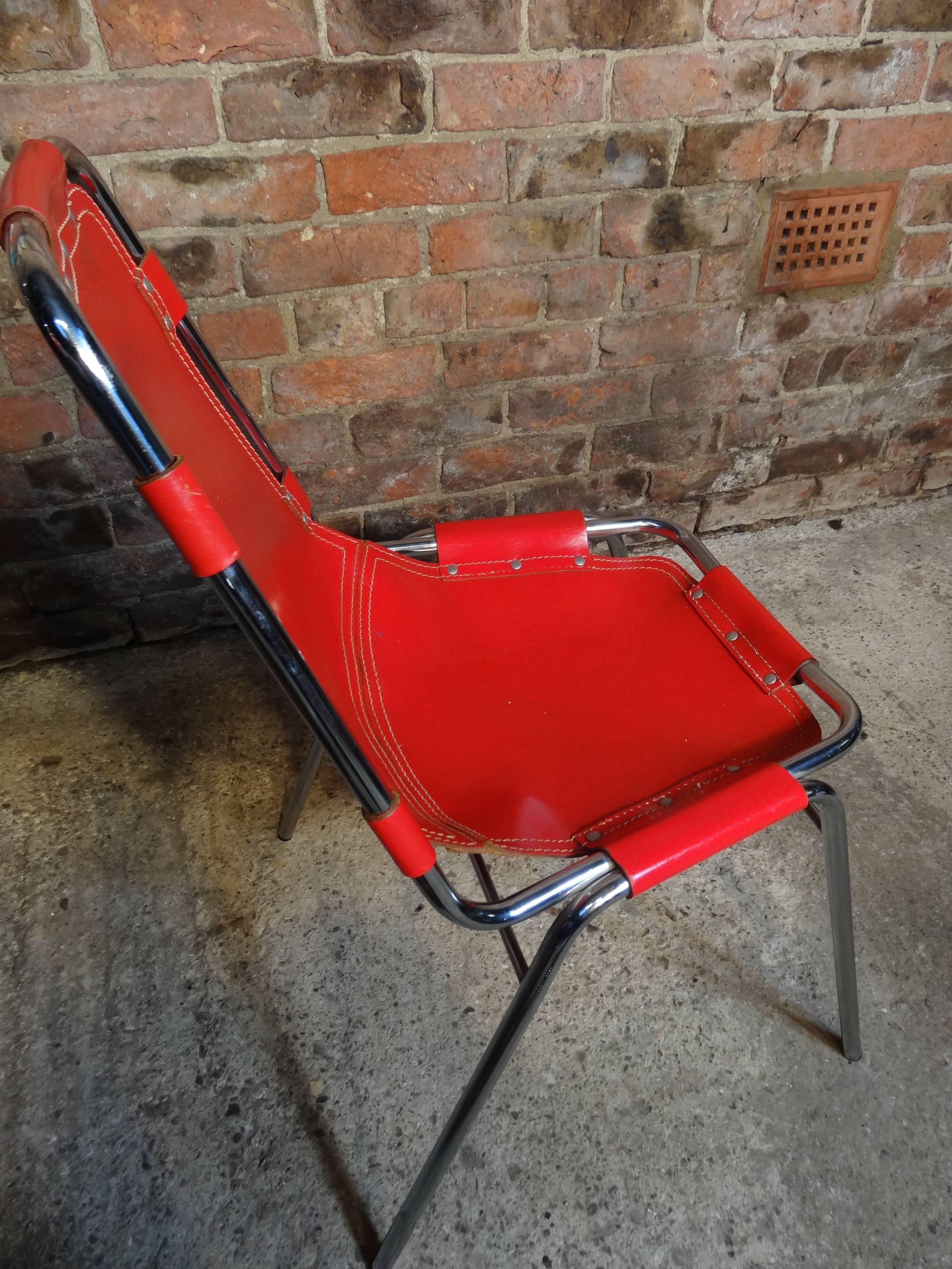 Mid-Century Modern 1960 Red Leather Perriand Chairs for Les Arcs, 1960 In Good Condition For Sale In Markington, GB