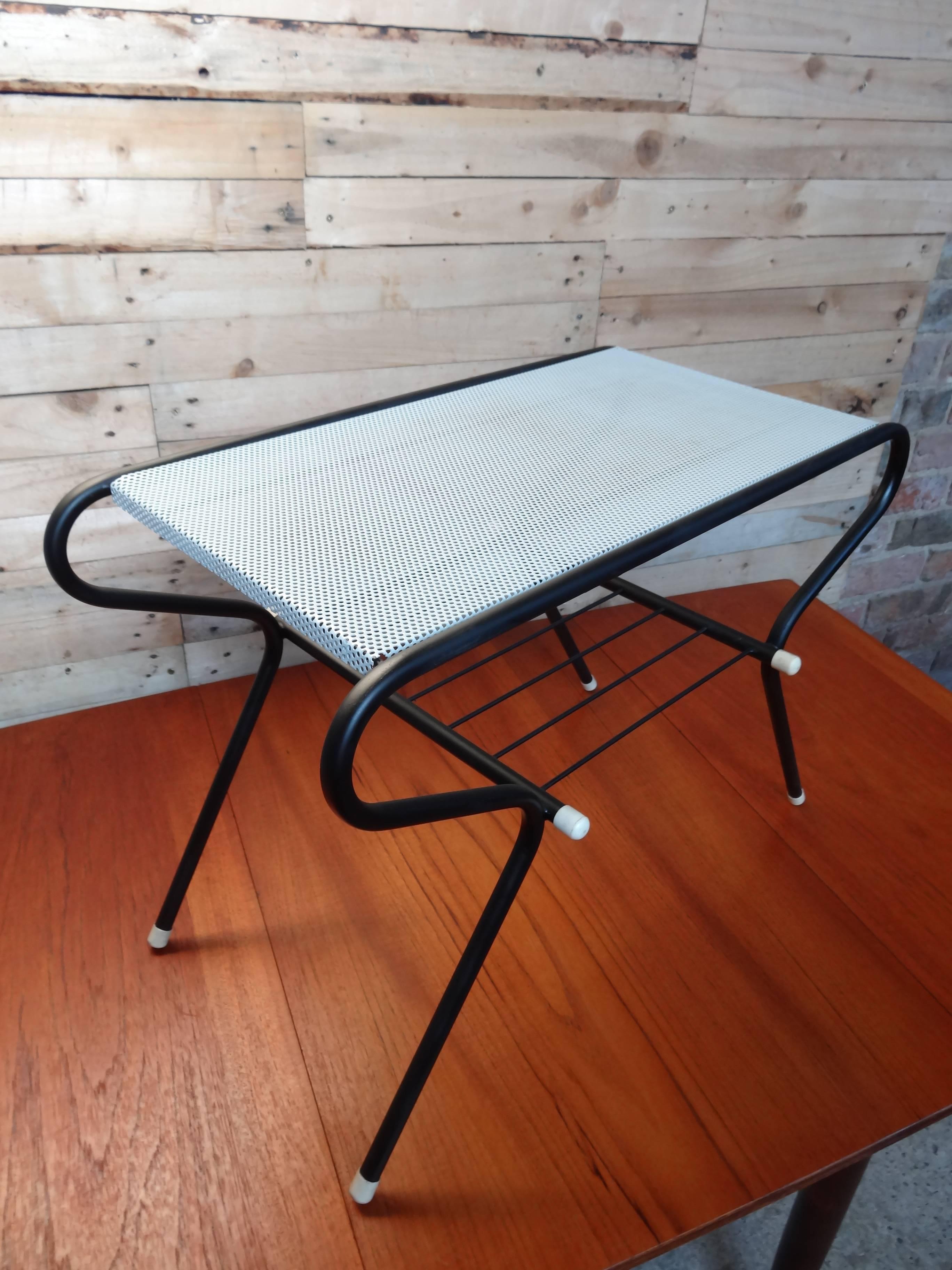 1960 retro vintage stunning Mathieu Mategot full black and white metal side table.
Lovely table, incredibly sought after and rare item a wonderful clean example of a modern antique Classic, 

Dimensions (approx.): Height 47 cm, depth 39 cm, width