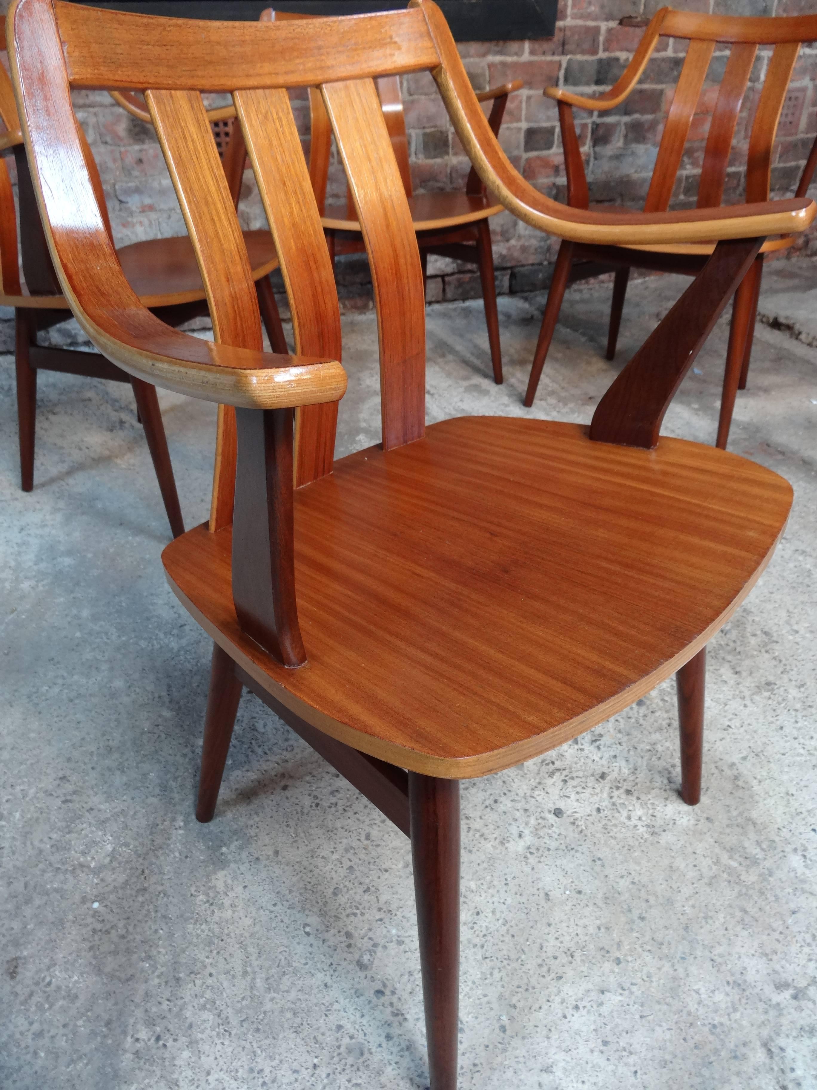 Dutch Mid-Century Modern 1960, Four Teak Designer Bentwood Chairs For Sale