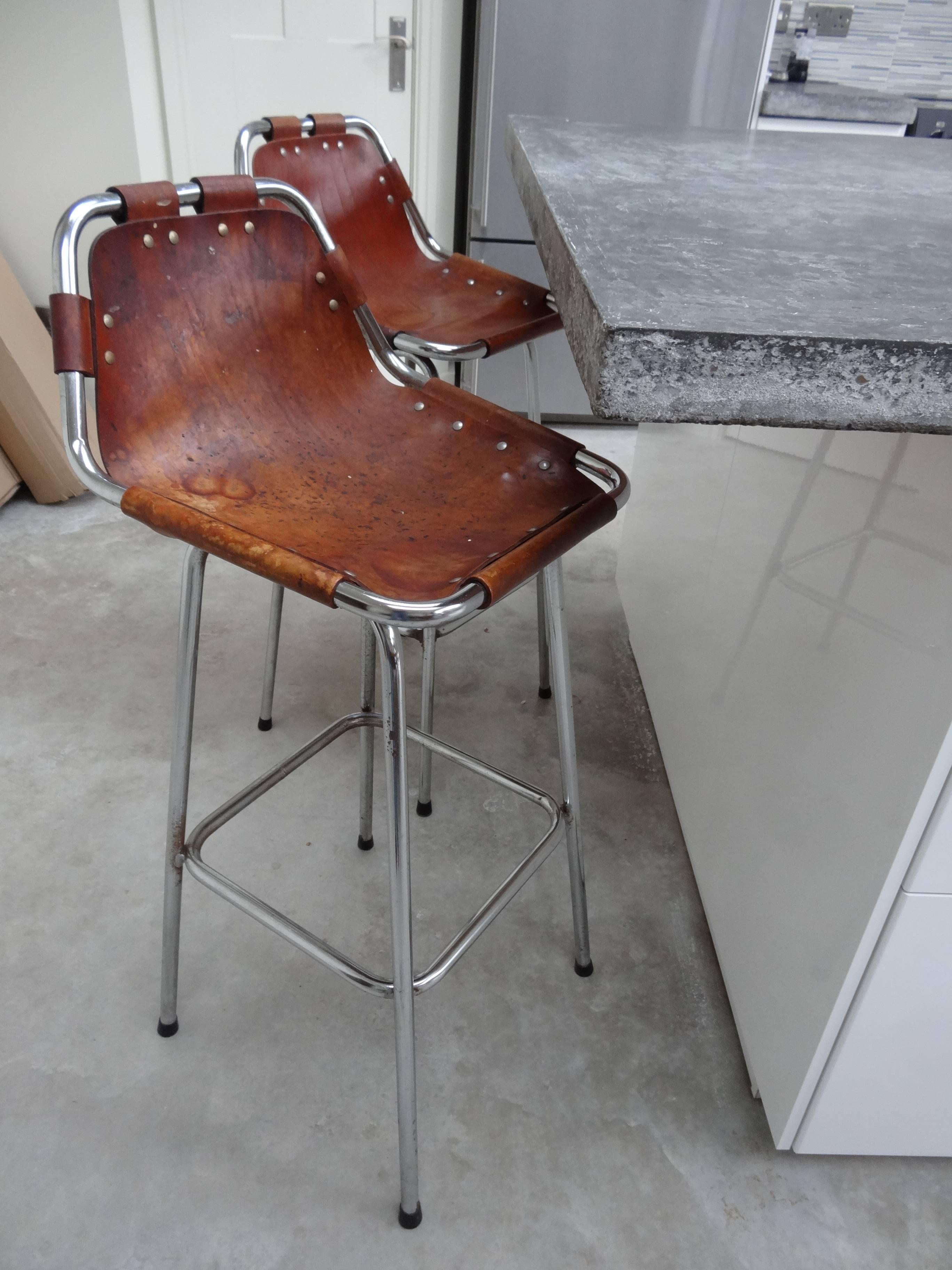 20th Century Selected by Charlotte Perriand for The Les Arcs Ski Resort, Two High Bar Stools