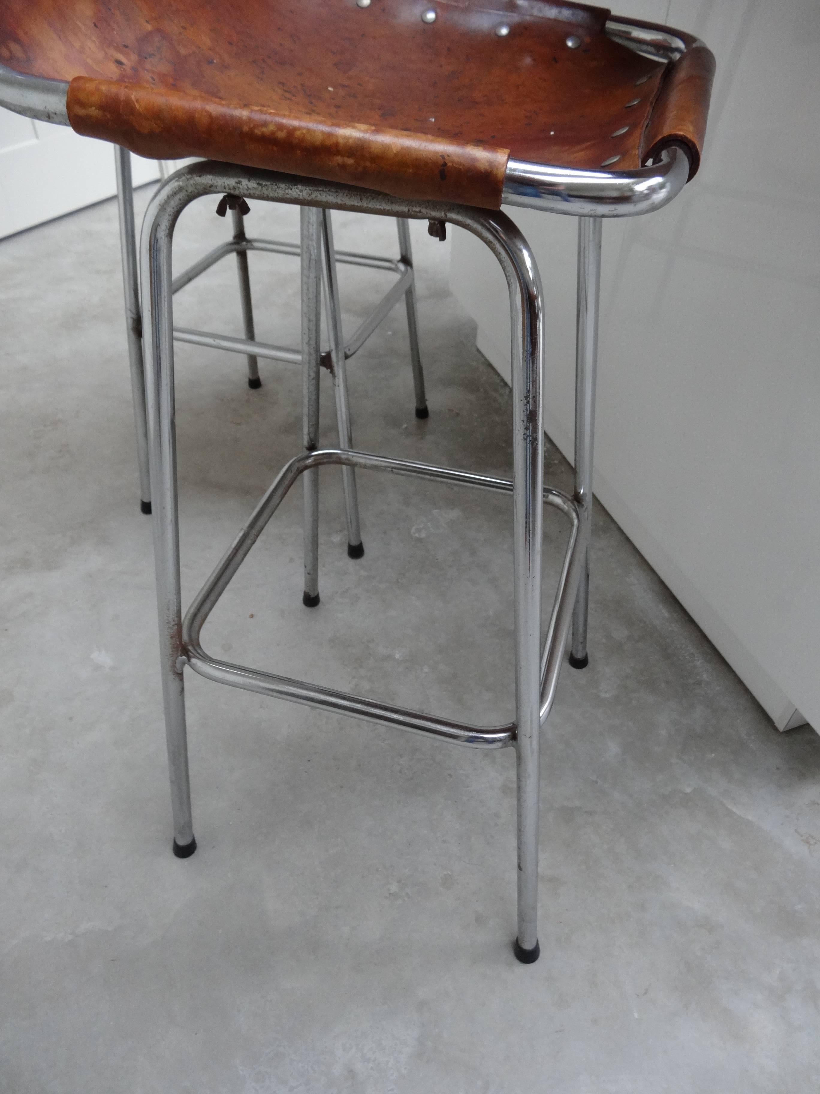 Selected by Charlotte Perriand for The Les Arcs Ski Resort, Two High Bar Stools In Good Condition In Markington, GB