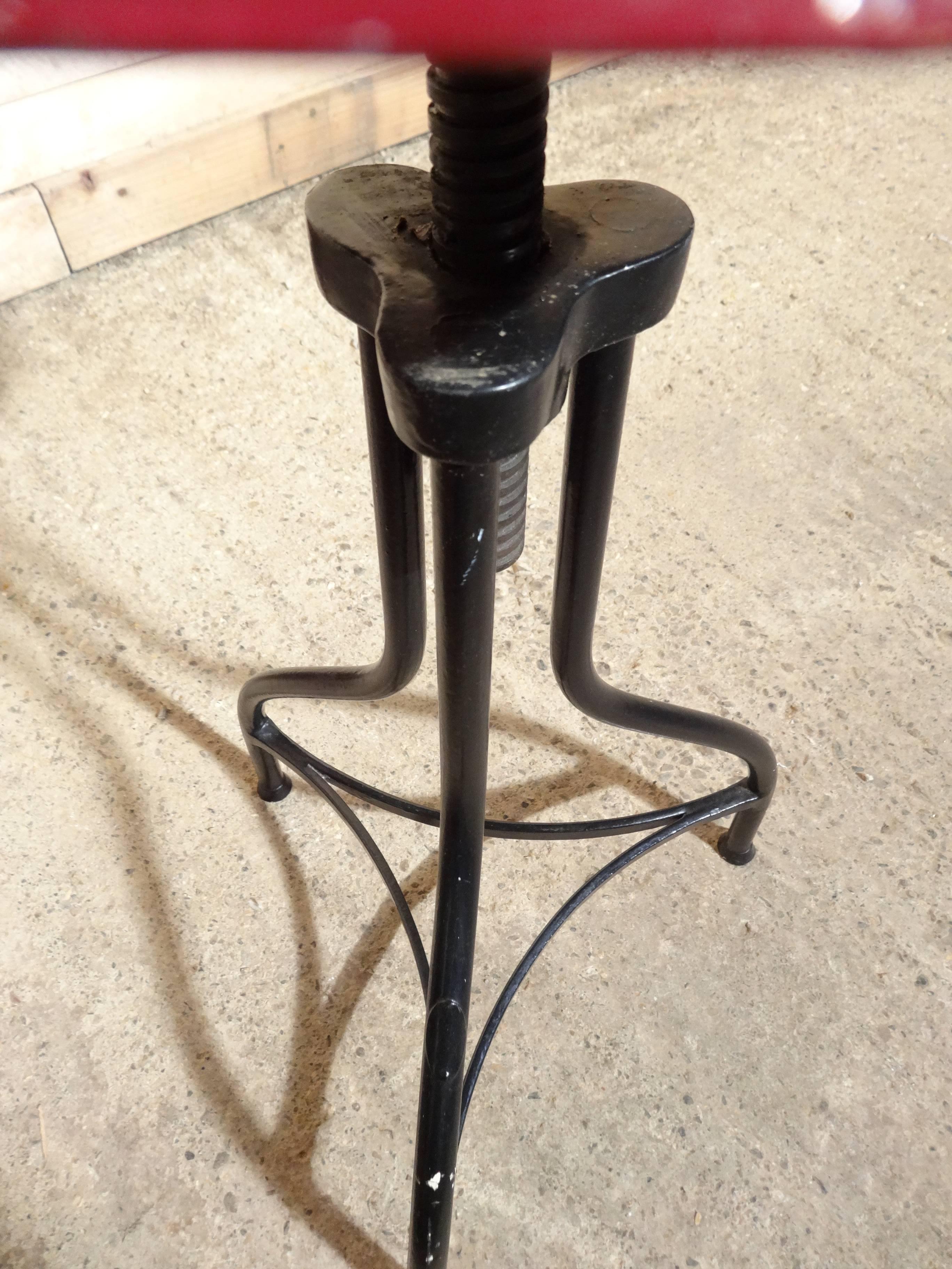 20th Century 1930s Metal French Industrial Stool with Red Seat