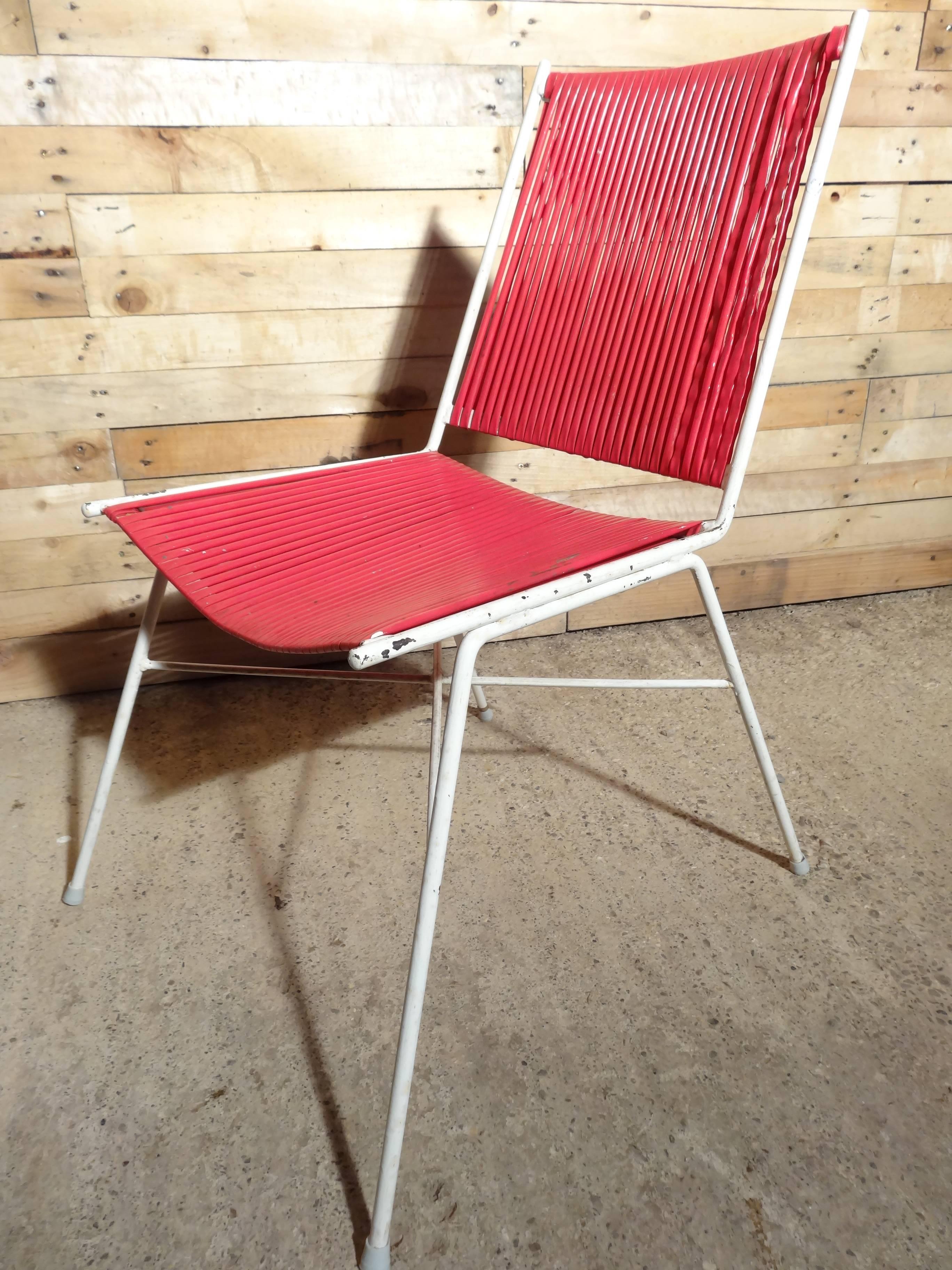 Steel Vintage Retro 1950's Pair of French Red and Blue wire chairs  For Sale