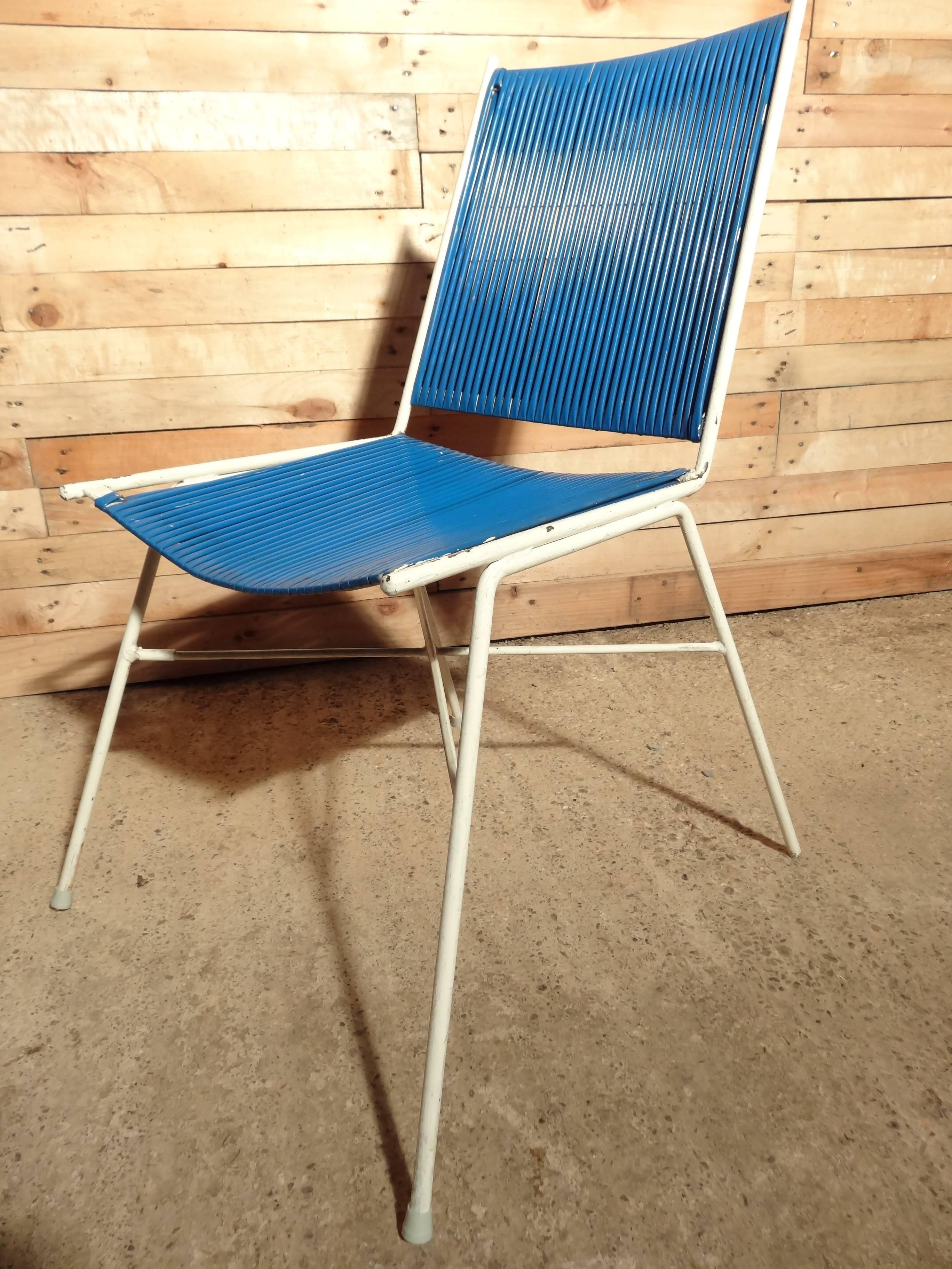 Vintage Retro 1950's Pair of French Red and Blue wire chairs  For Sale 1