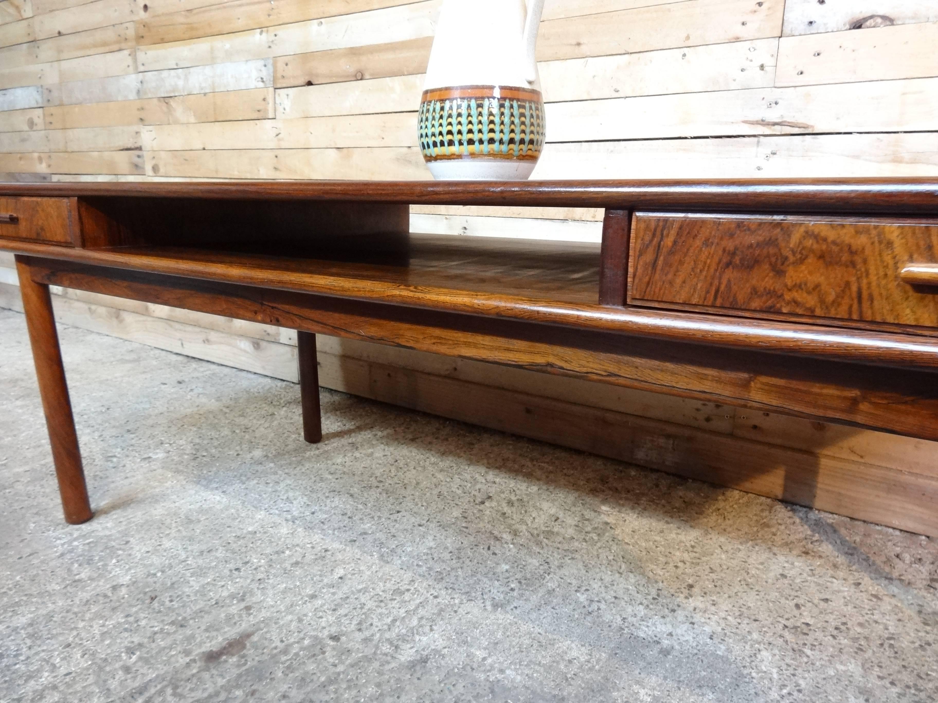 Exquisite Danish 1960s Retro Rosewood Coffee Table with Two Drawers 1