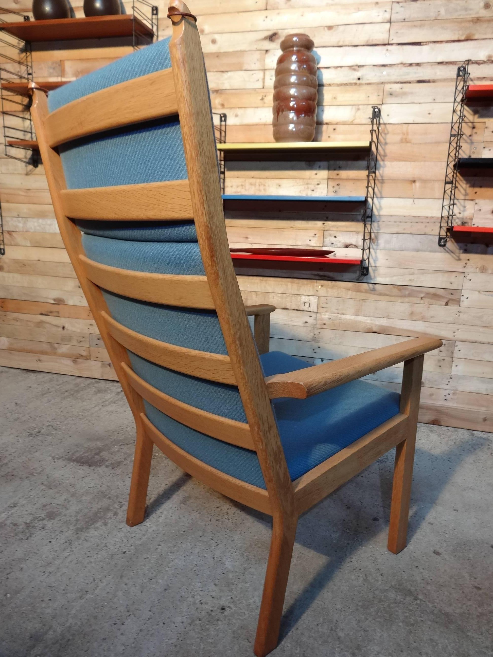 Fabric mid century modern Hans Wegner Solid Oak Armchair