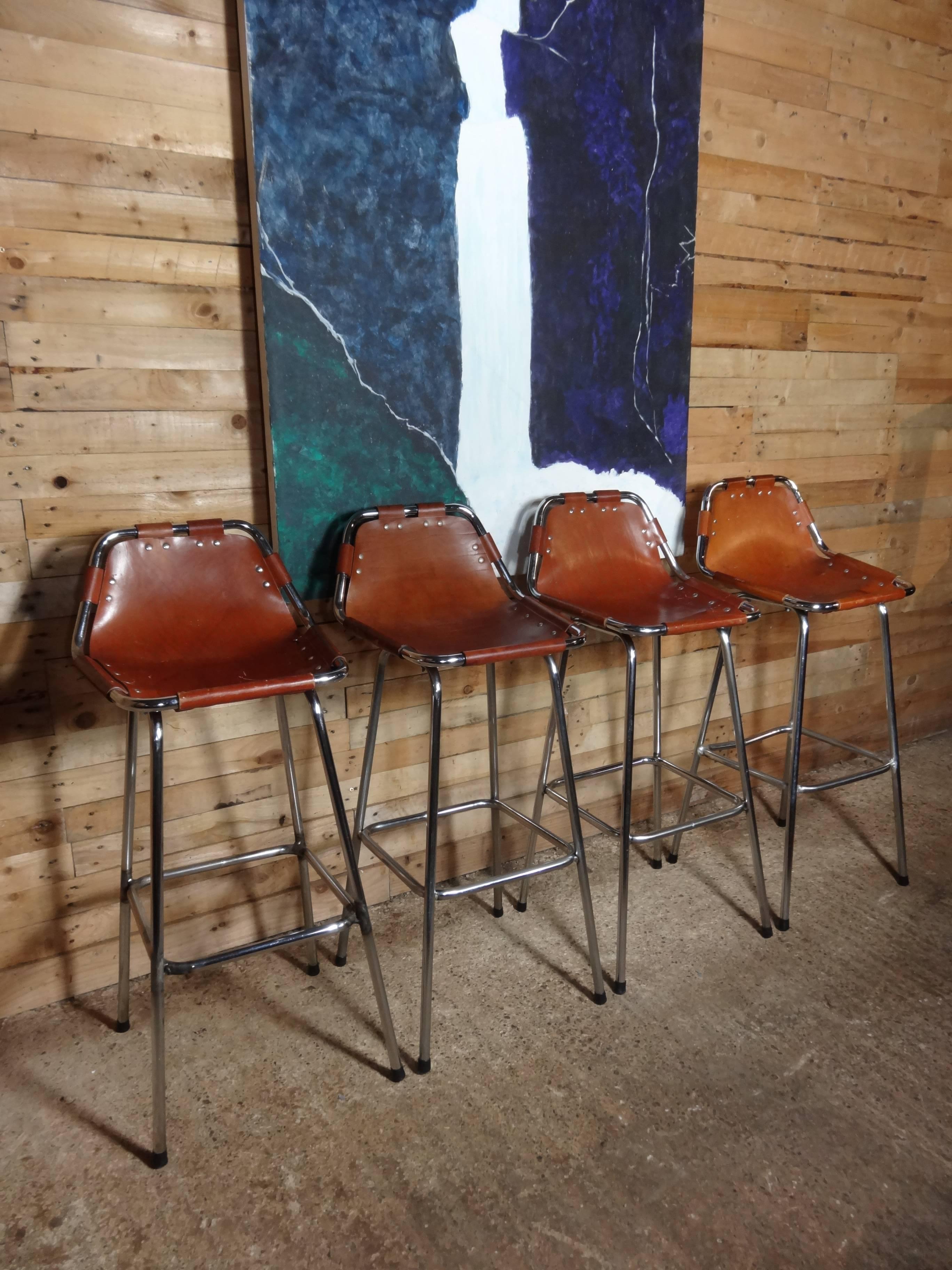 French Selected by Charlotte Perriand for the Les Arcs Ski Resort, Four High Bar Stools