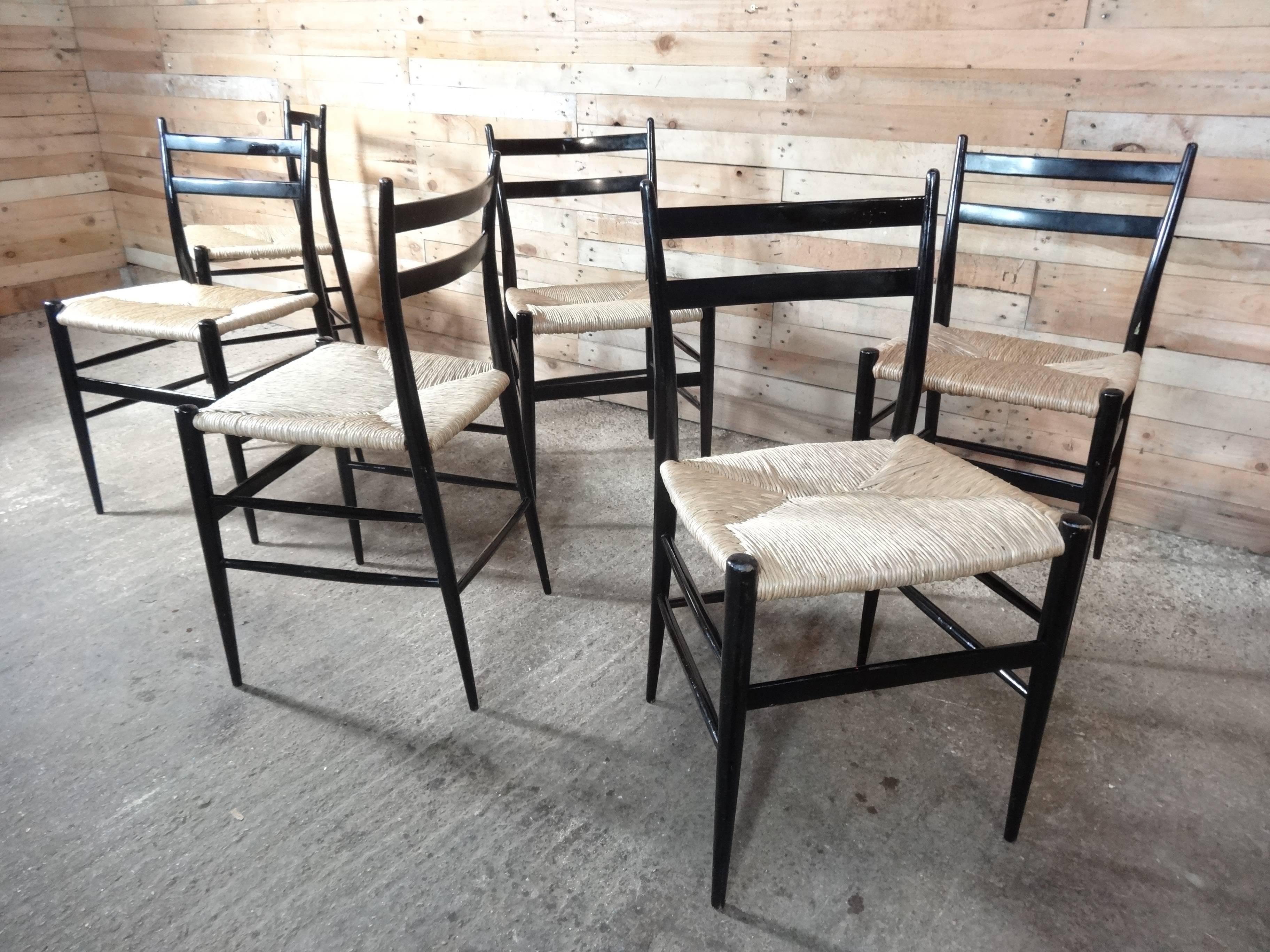 Six Ebonized Mid-Century Modern Chairs Attributed to Gio Ponti, Italy circa 1950 2