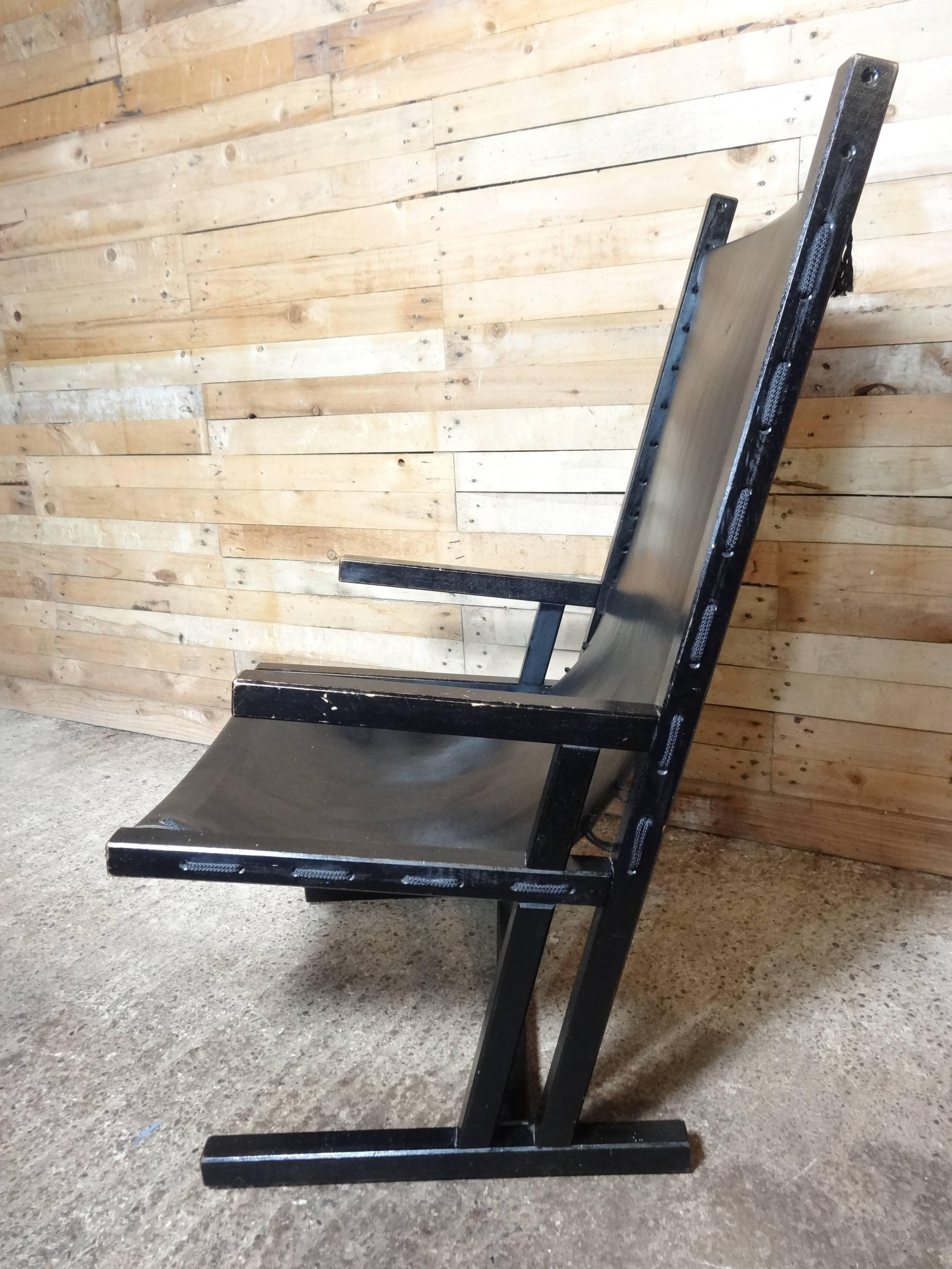 20th Century Vintage Original Dutch 'Rietveld' Style Retro 1960 Black Leather Lounge Chair For Sale