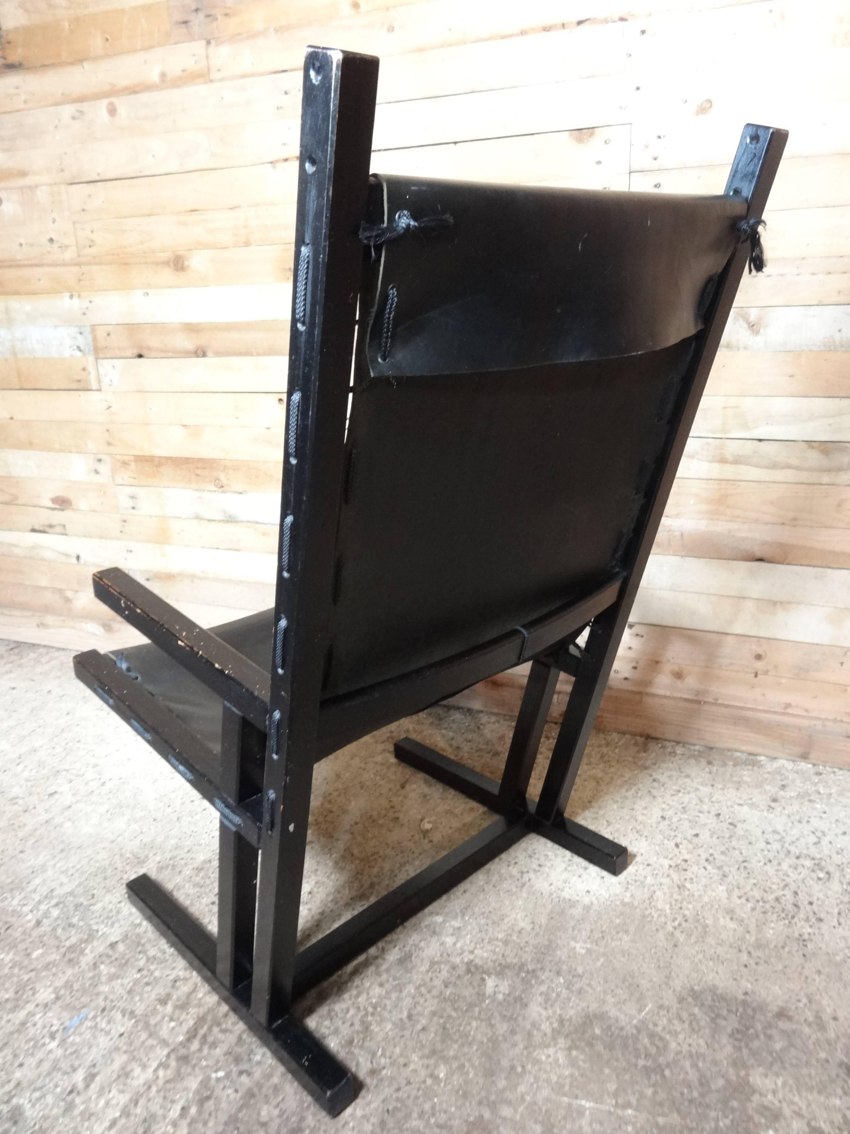 Vintage Original Dutch 'Rietveld' Style Retro 1960 Black Leather Lounge Chair For Sale 2