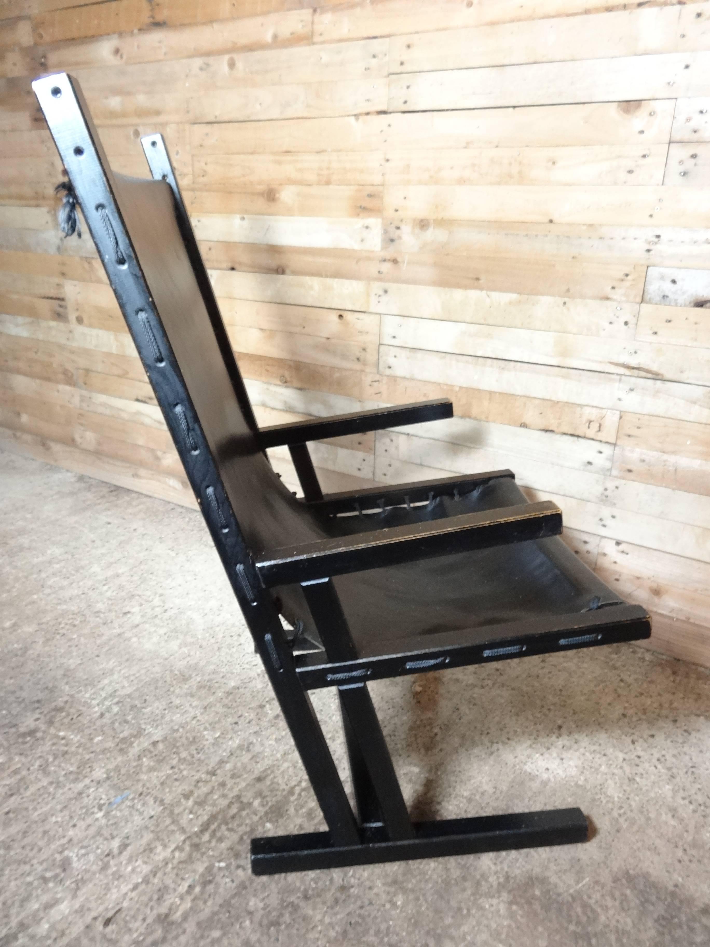Vintage Original Dutch 'Rietveld' Style Retro 1960 Black Leather Lounge Chair For Sale 3