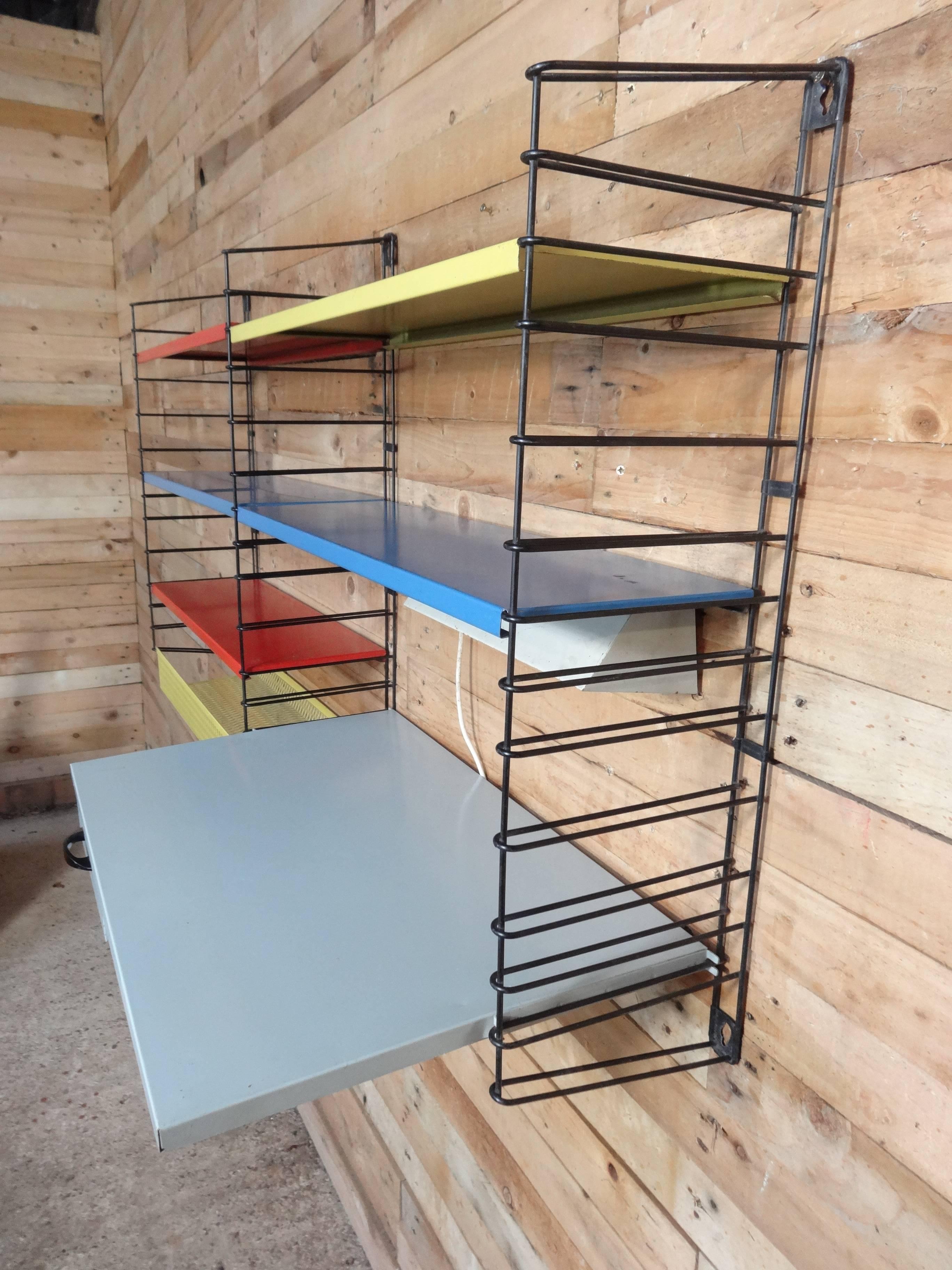 1960s Retro Vintage String or Dutch Metal Tomado Desk and Light Wall Shelving In Good Condition In Markington, GB