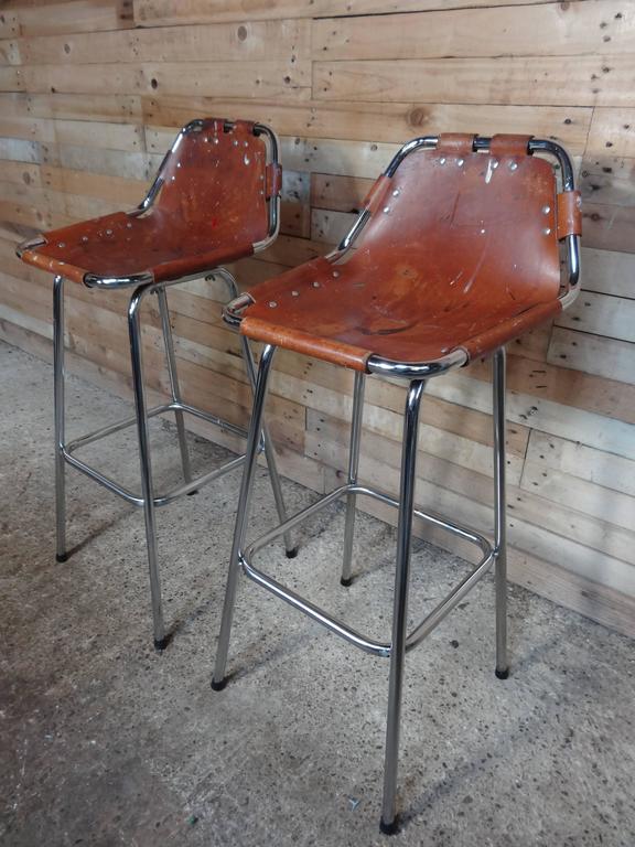 Selected by Charlotte Perriand for the Les Arcs Ski Resort, Two High Bar Stools In Good Condition In Markington, GB