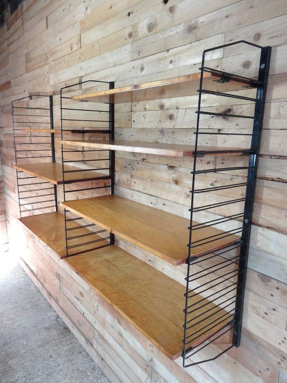 1950's Vintage Industrial Retro Metal and Light Wooden Shelving / Wall