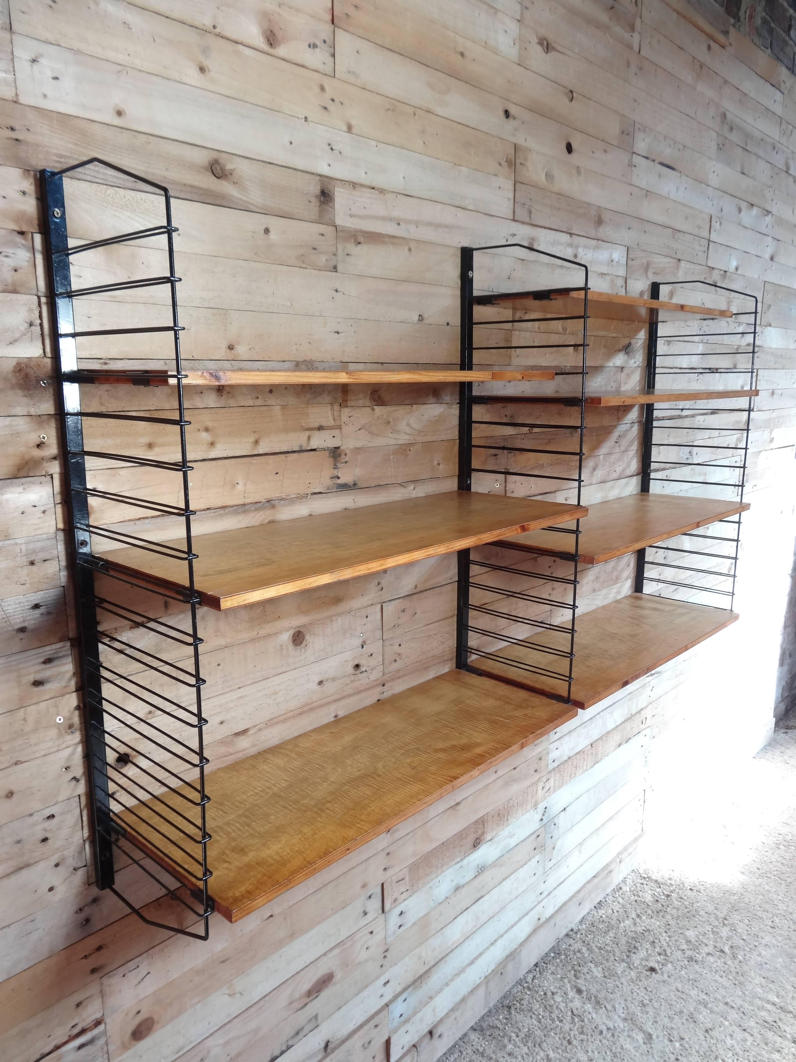 Mid-20th Century 1950's Vintage Industrial Retro Metal and Light Wooden Shelving / Wall Unit