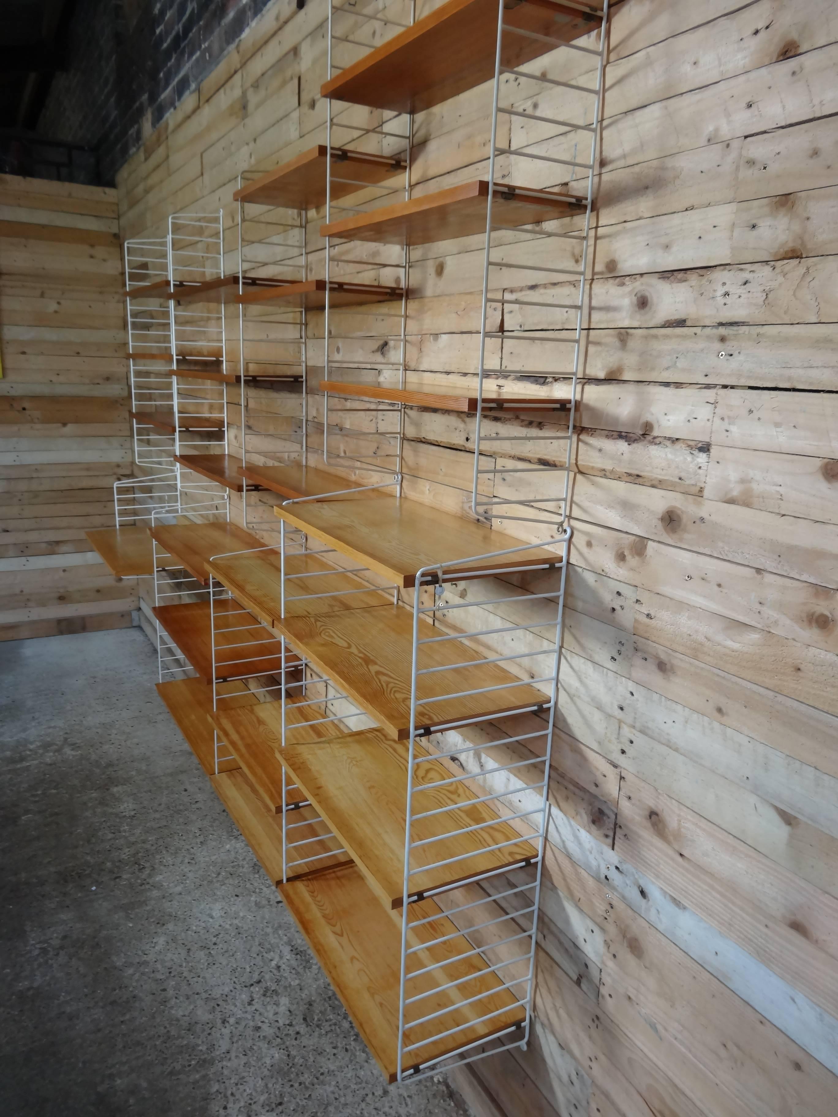 20th Century XXL String 1950s Wall Shelving Unit with 22 Shelves and a Desk