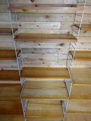 XXL String 1950s Wall Shelving Unit with 22 Shelves and a Desk